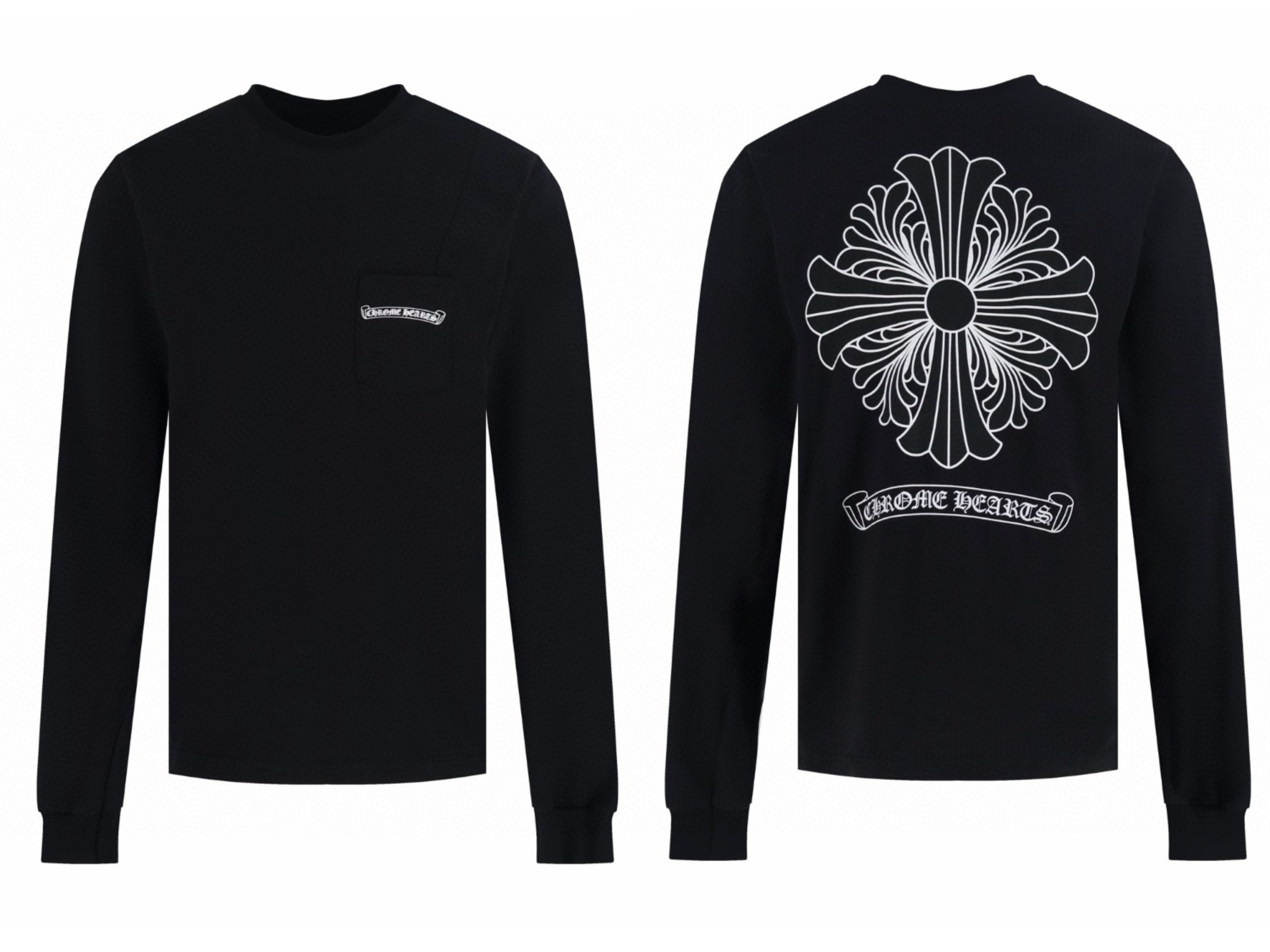 Chrome Hearts 克罗心 口袋卷轴长袖T恤 卫衣 T恤 打底衫 套头 黑色 A5