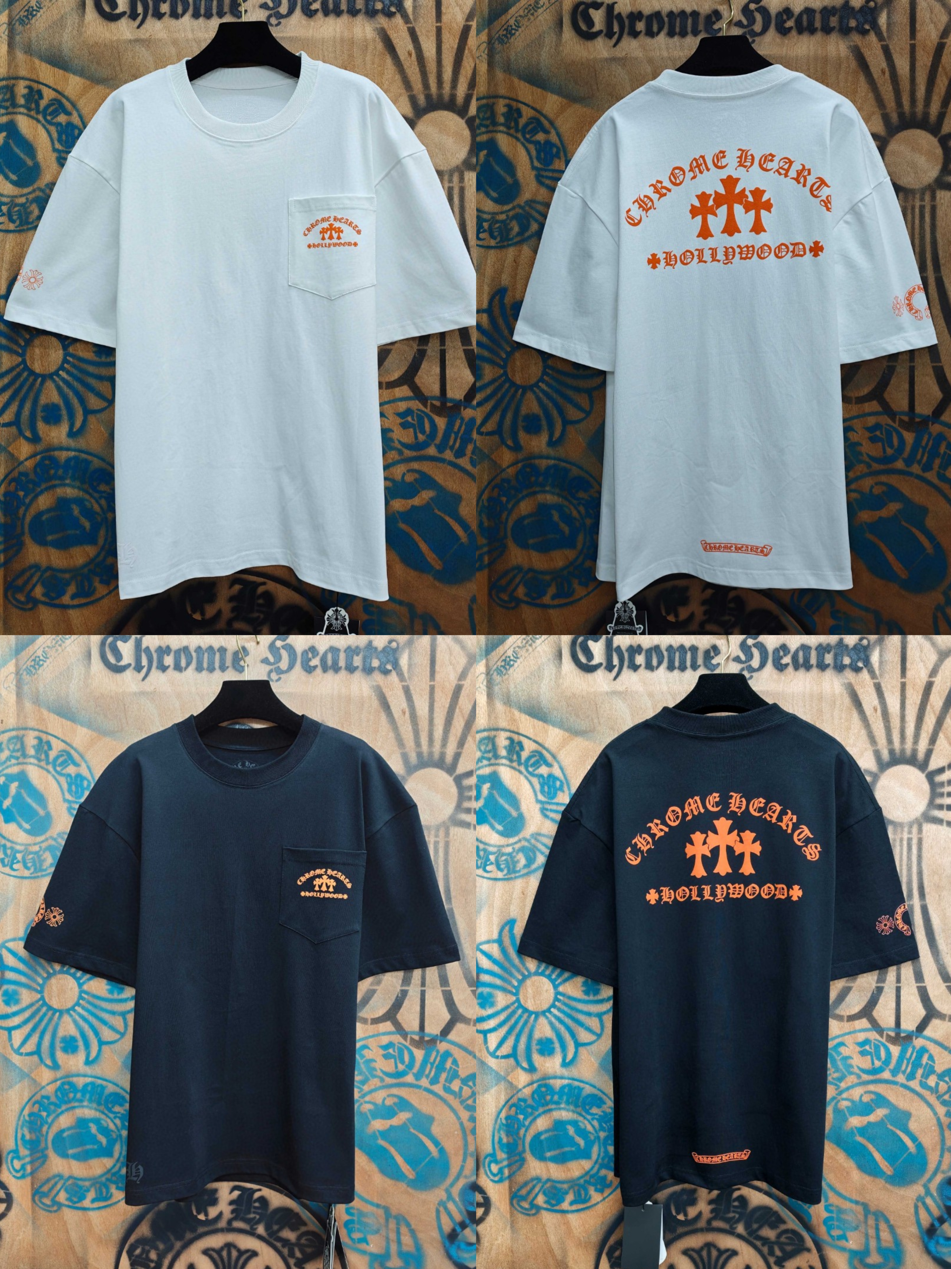 Chrome Hearts 克罗心 橙色十字架梵文印花圆领短袖 T恤 白色 黑色 A0