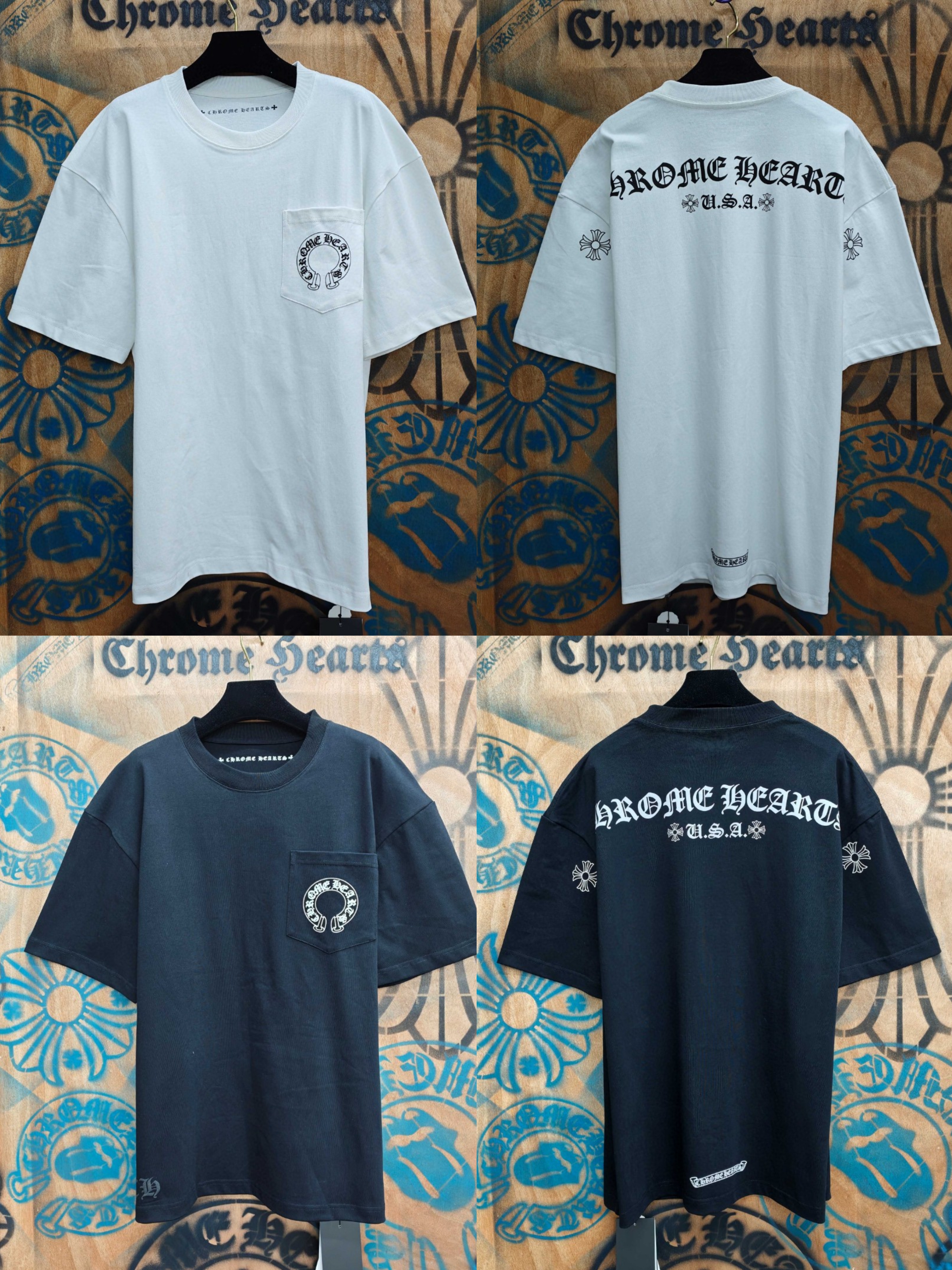 Chrome Hearts 克罗心 口袋马蹄梵文印花圆领短袖 T恤 白色 黑色 A0