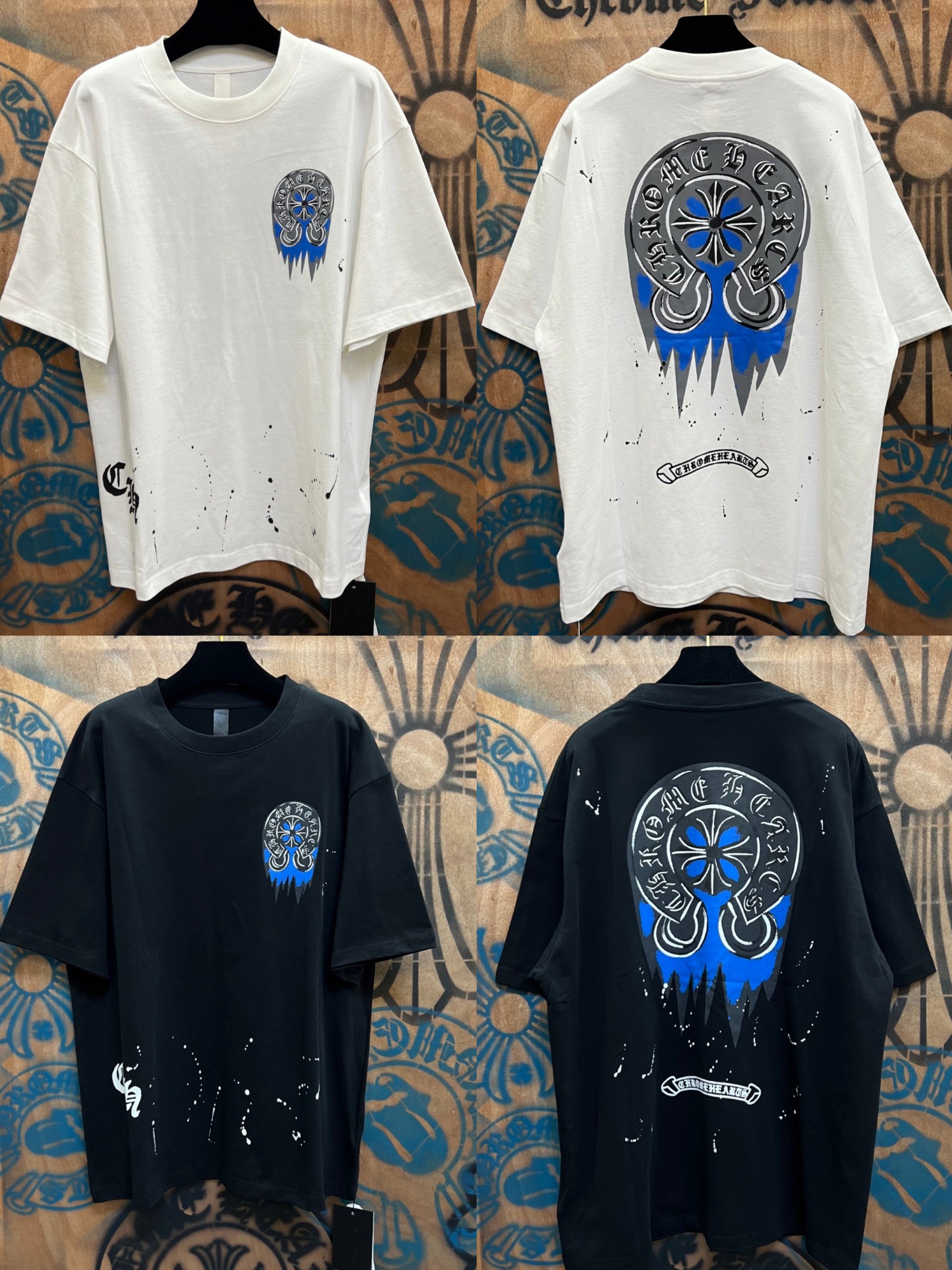 Chrome Hearts 克罗心 蓝色马蹄印花圆领短袖 T恤 白色 黑色 A0