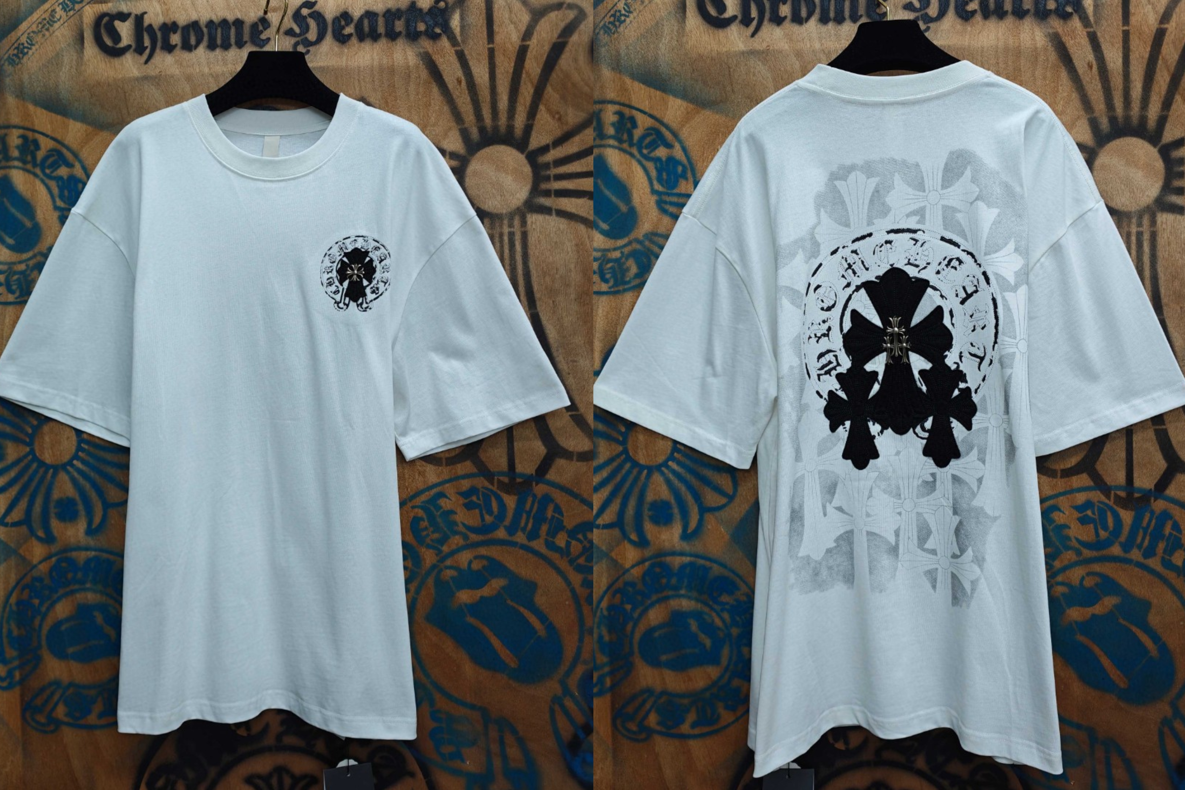 Chrome Hearts 克罗心 黑色马蹄十字架绣花圆领短袖 T恤 白色 A0