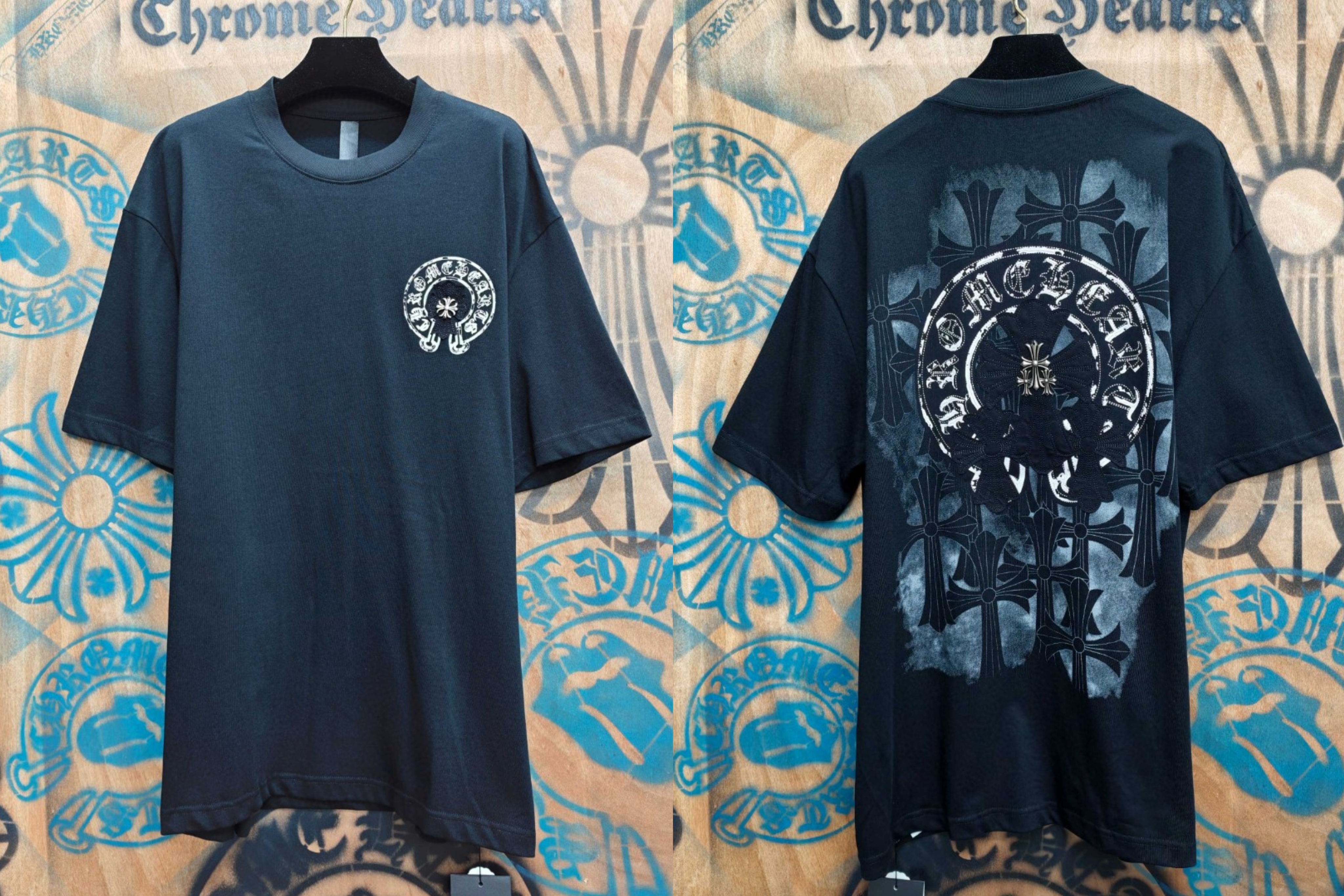 Chrome Hearts 克罗心 马蹄十字架绣花圆领短袖 T恤 黑色 A0