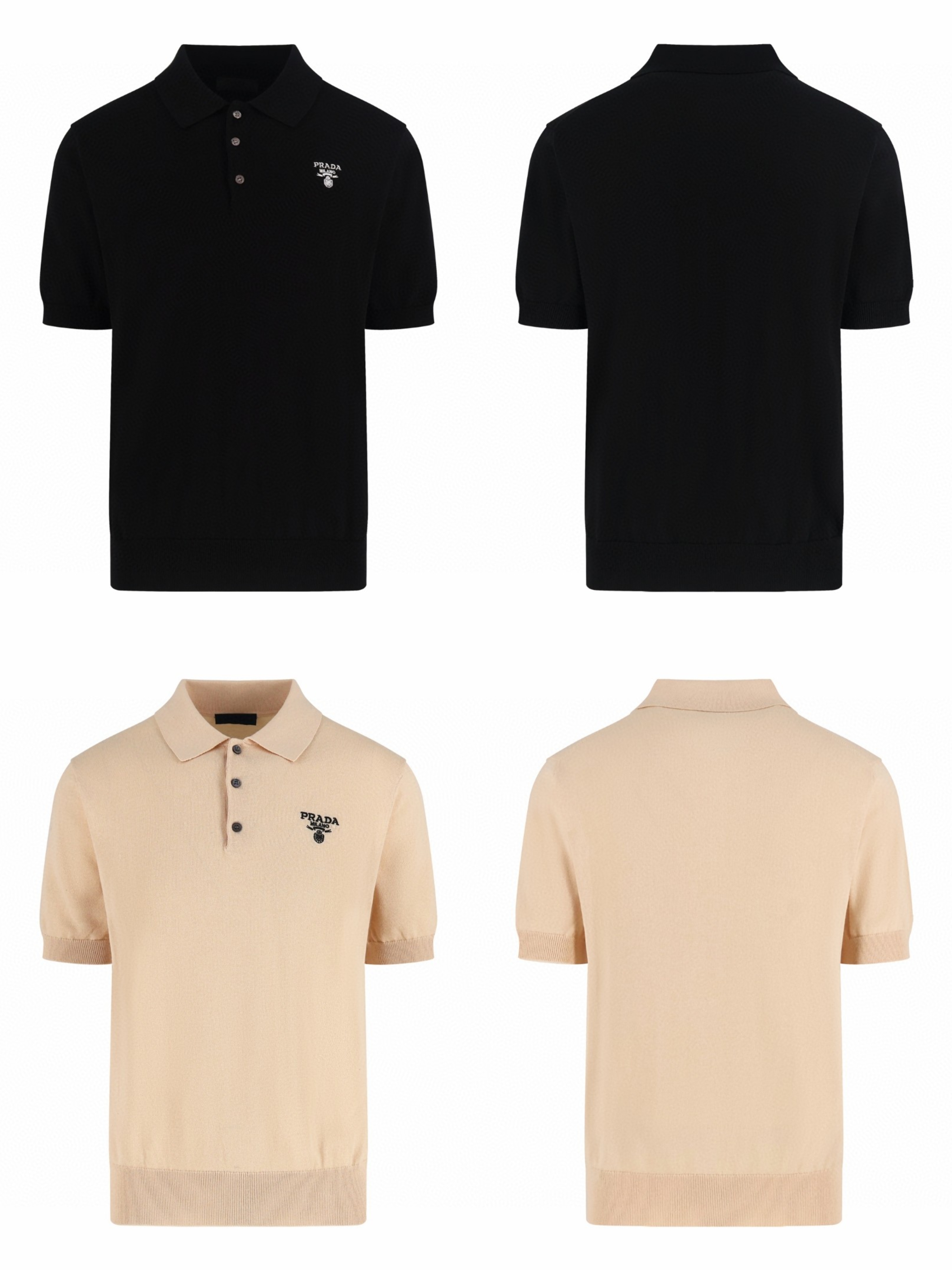 PRADA 普拉达 刺绣翻领针织Polo衫 短袖 T恤 夏季 黑色 杏色 A5