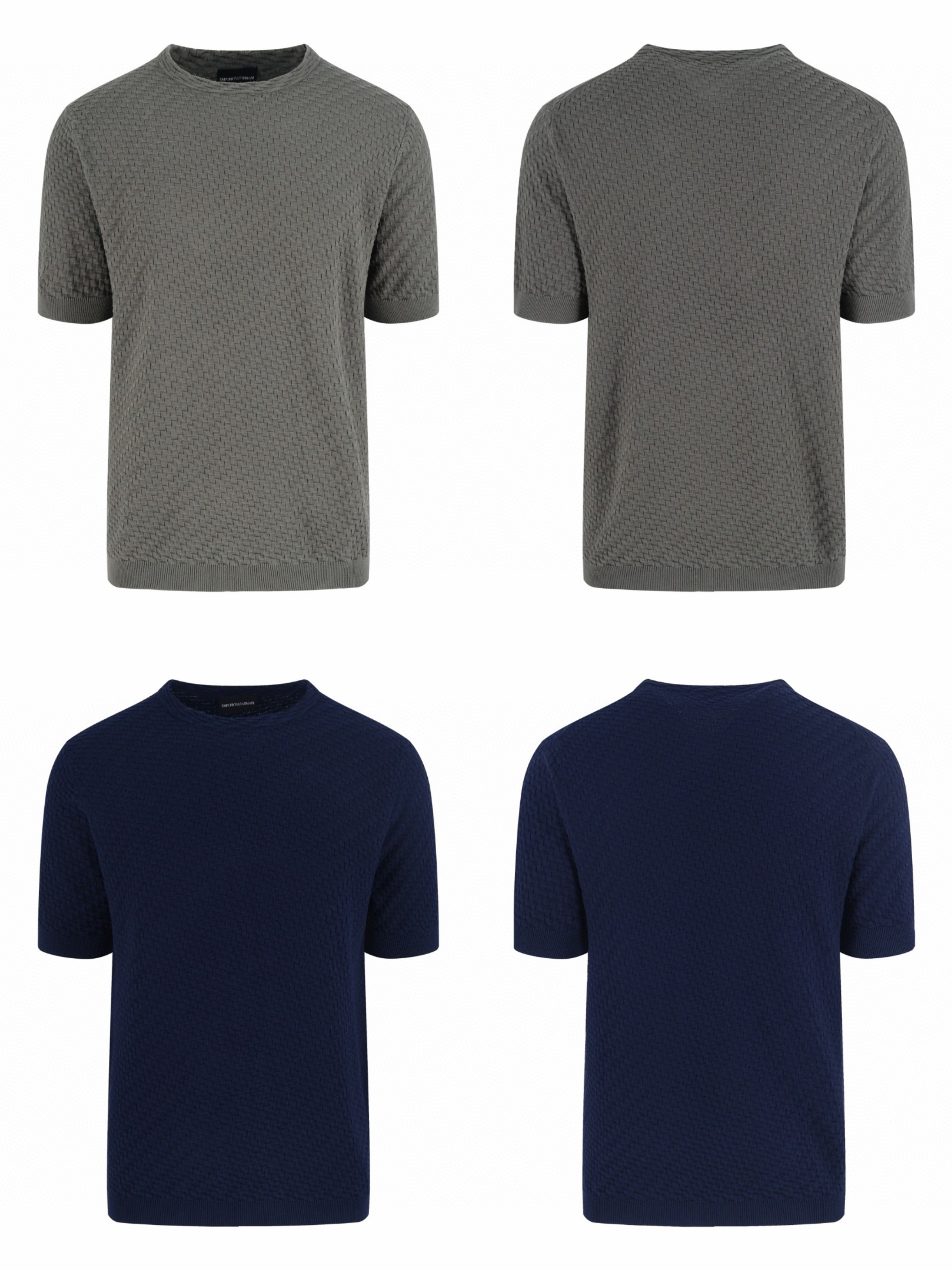 EMPORIO ARMANI 阿玛尼 老钱风绞花编织短袖针织衫 T恤 夏款 灰色 蓝色 A5 EM001572-AF14851-F8086