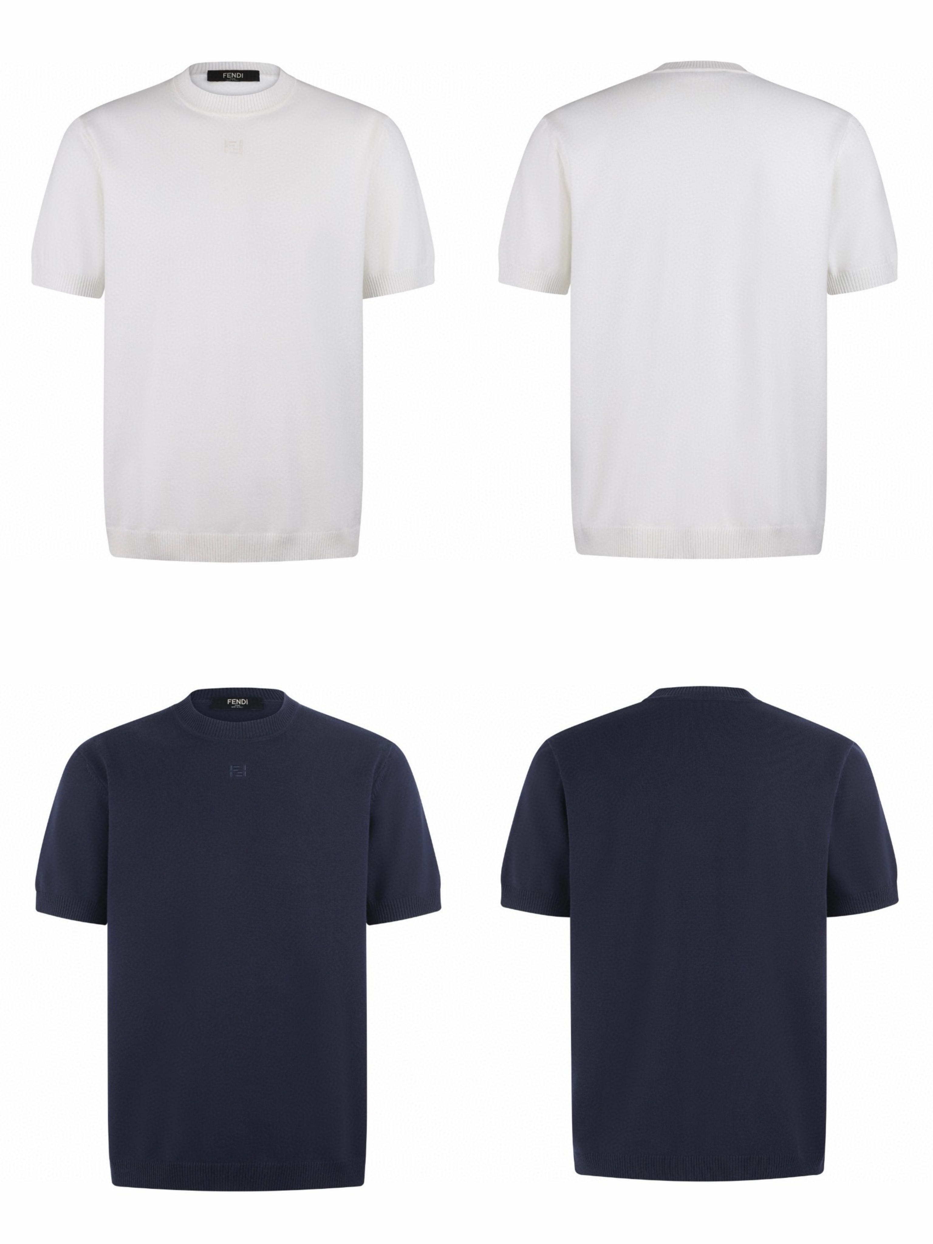 FENDI 芬迪 双F刺绣logo针织短袖 T恤 夏款 白色 蓝色 A5 FZY443AYYGF0QA0