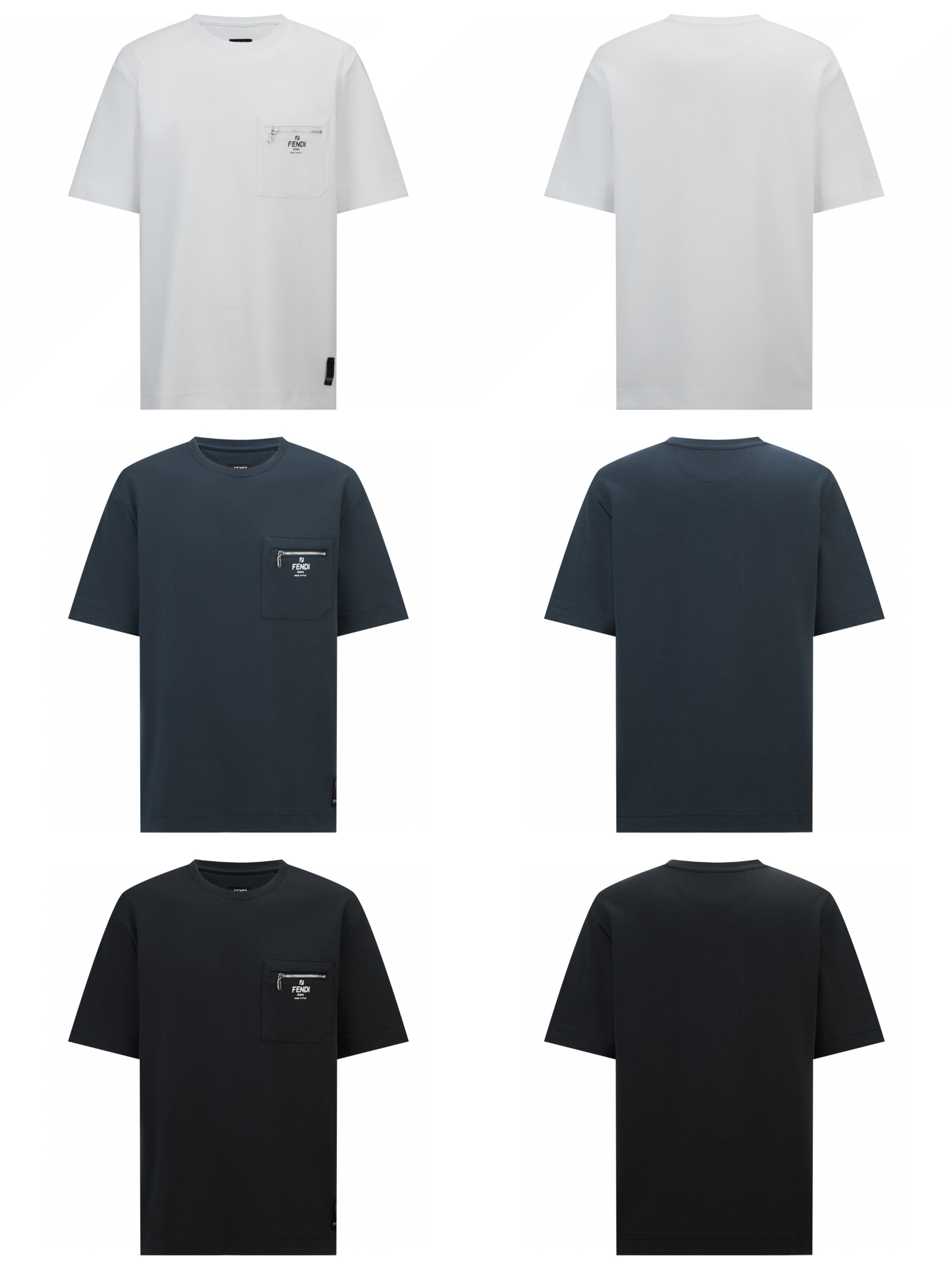FENDI 芬迪 拉链口袋印花标识圆领T恤 短袖 套头 夏季 白色 蓝色 黑色 A0 FY0936ARYRF0QA0