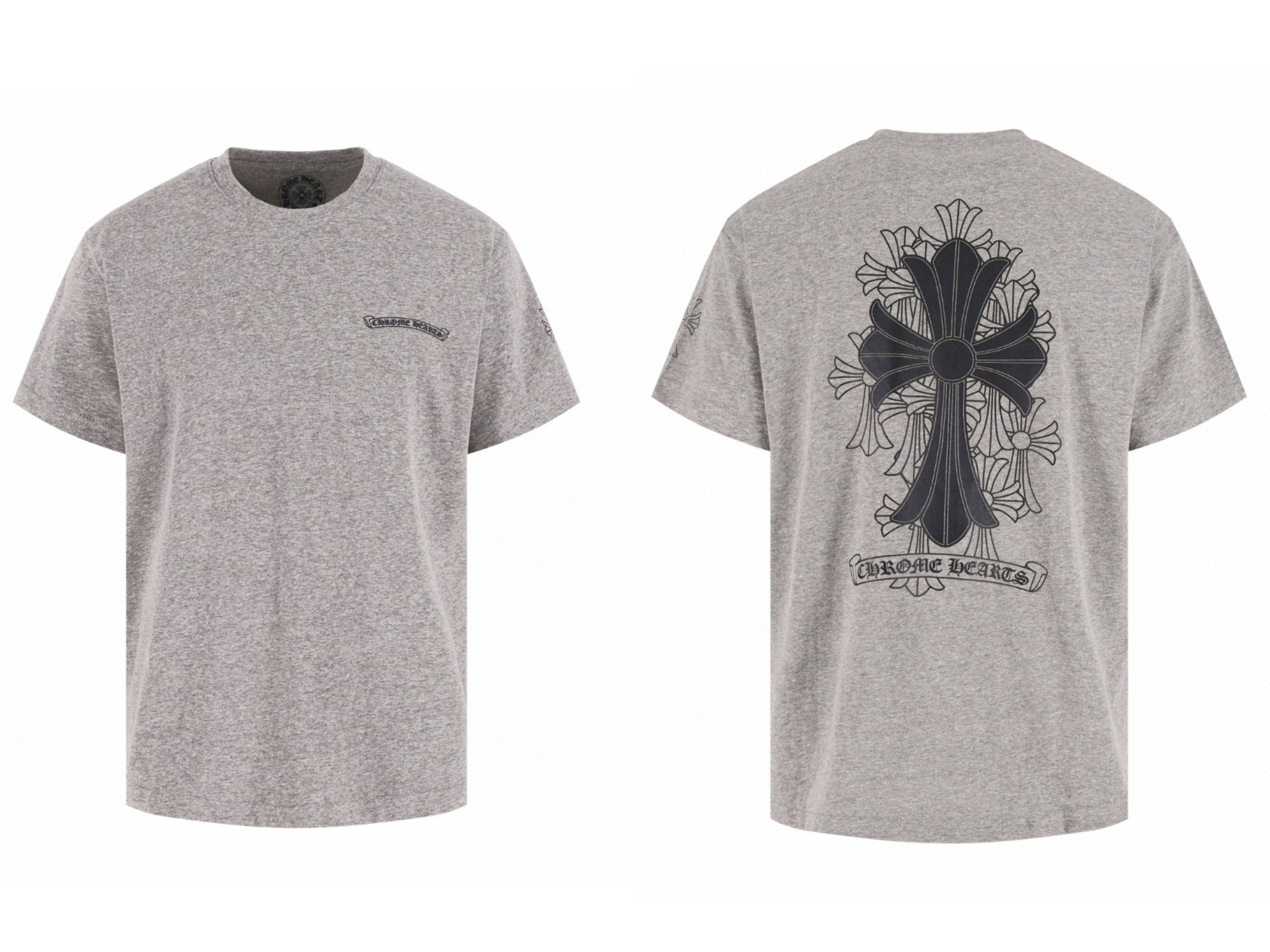 Chrome Hearts CH 克罗心 卷轴十字架印花圆领短袖 T恤 花灰色 A2  