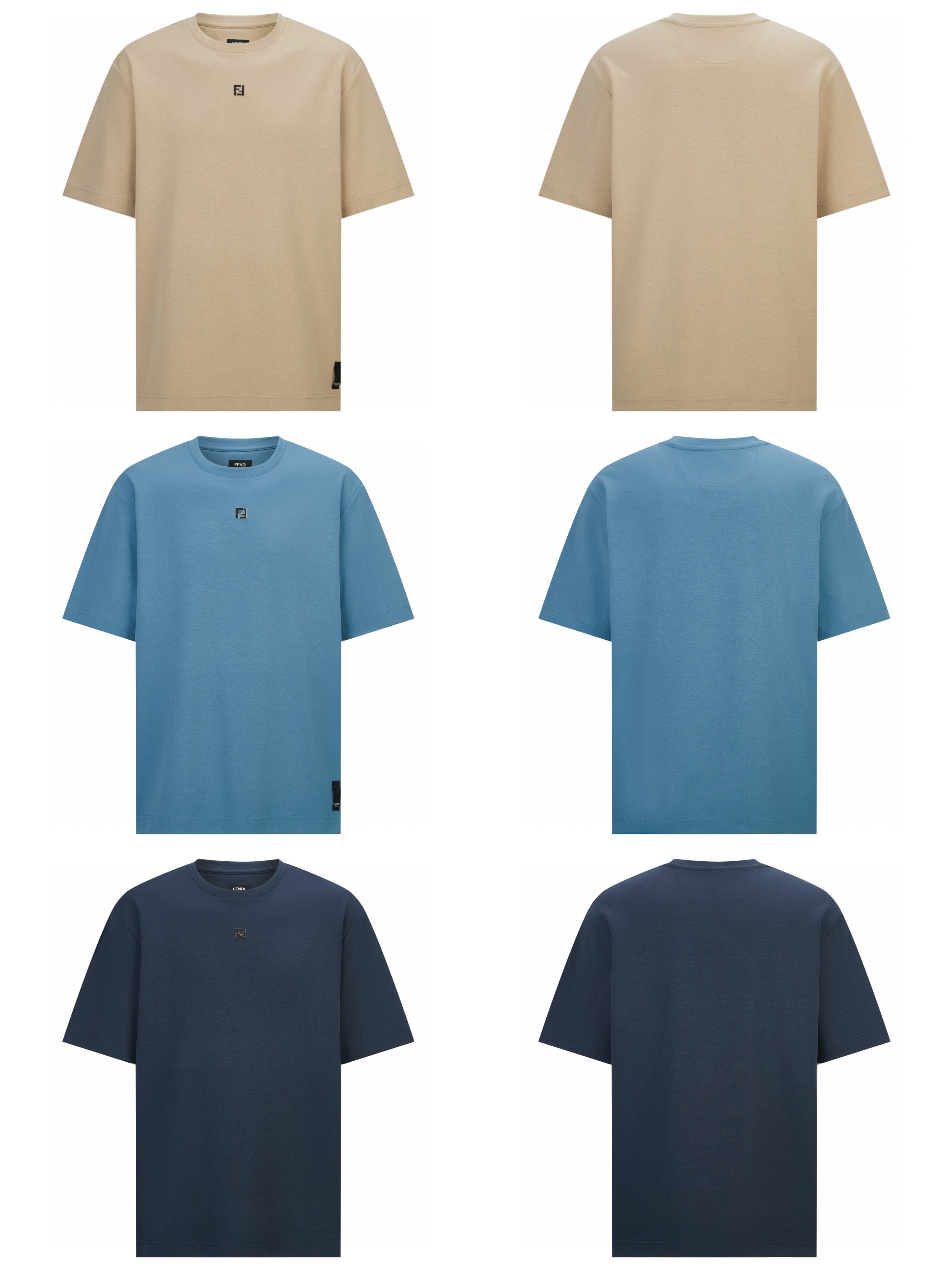 FENDI 芬迪 双F五金徽标圆领T恤 短袖 套头 夏季 卡其色 蓝色 藏青色 A0 FY0936ARYYF0QB9