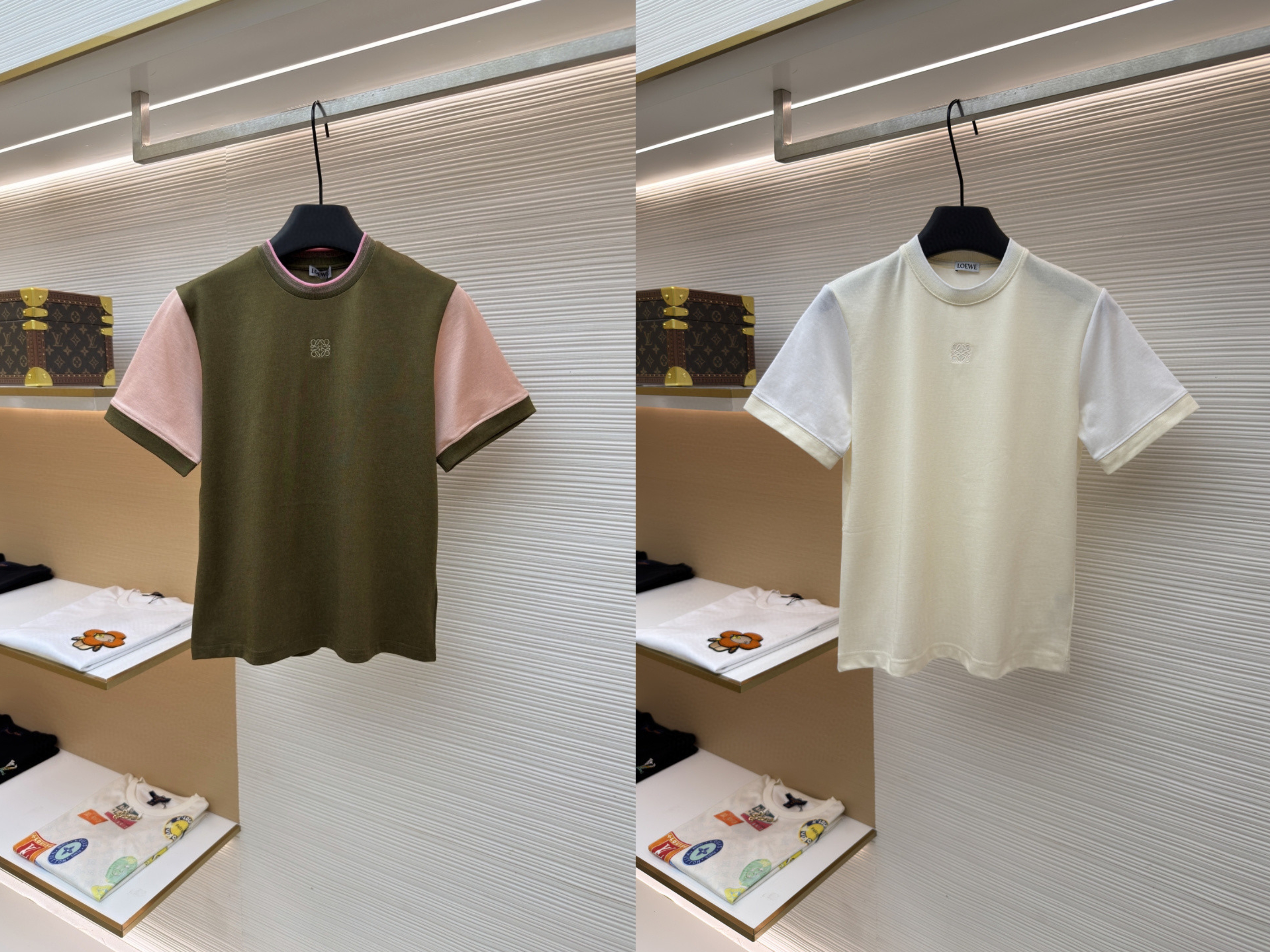 Loewe 罗意威 刺绣撞色圆领短袖 T恤 女款 夏款 绿色 米色 A0 S359Y22XA8-4160