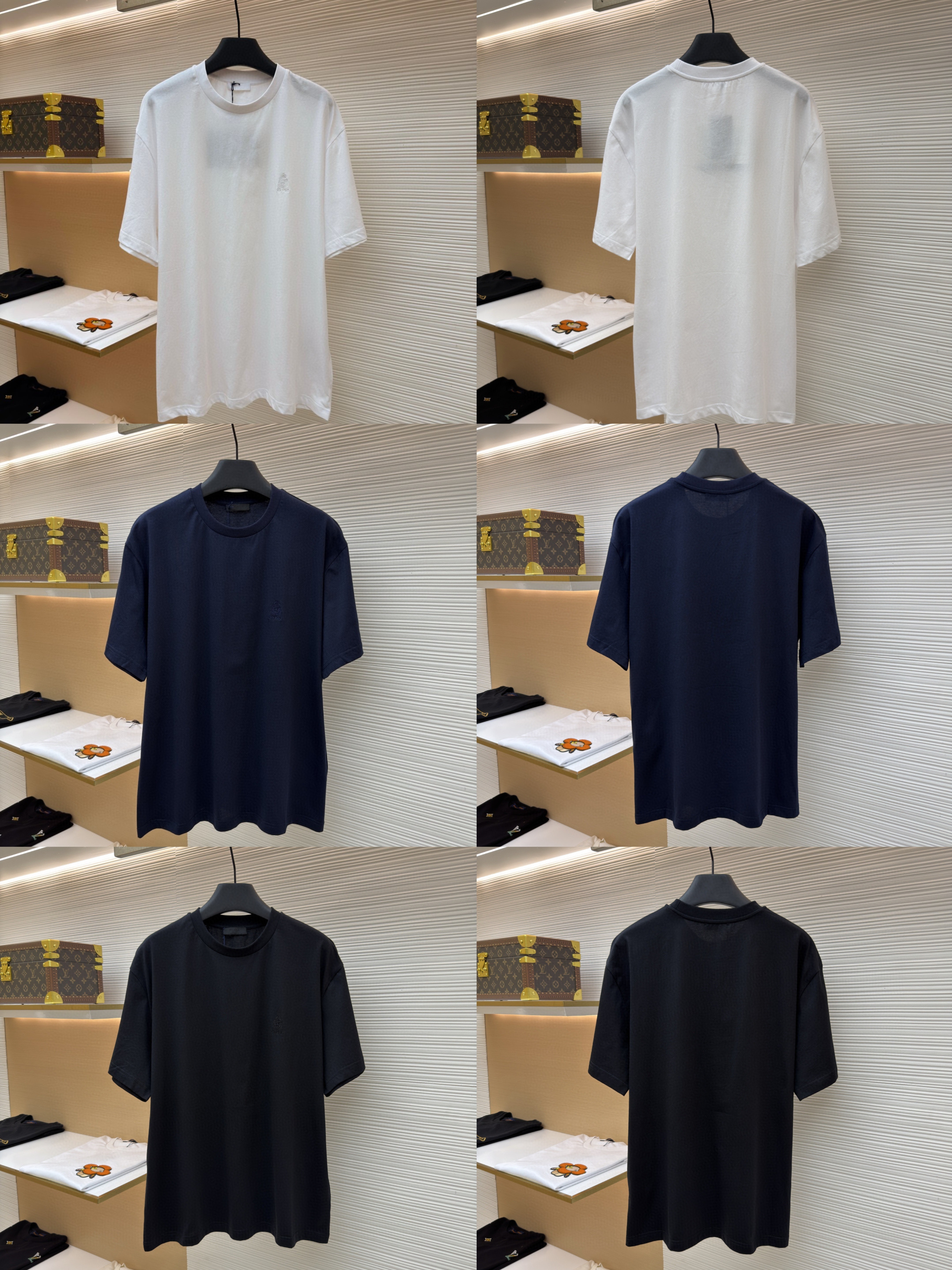 PRADA 普拉达 校徽绣花圆领短袖 T恤 白色 蓝色 黑色 A0