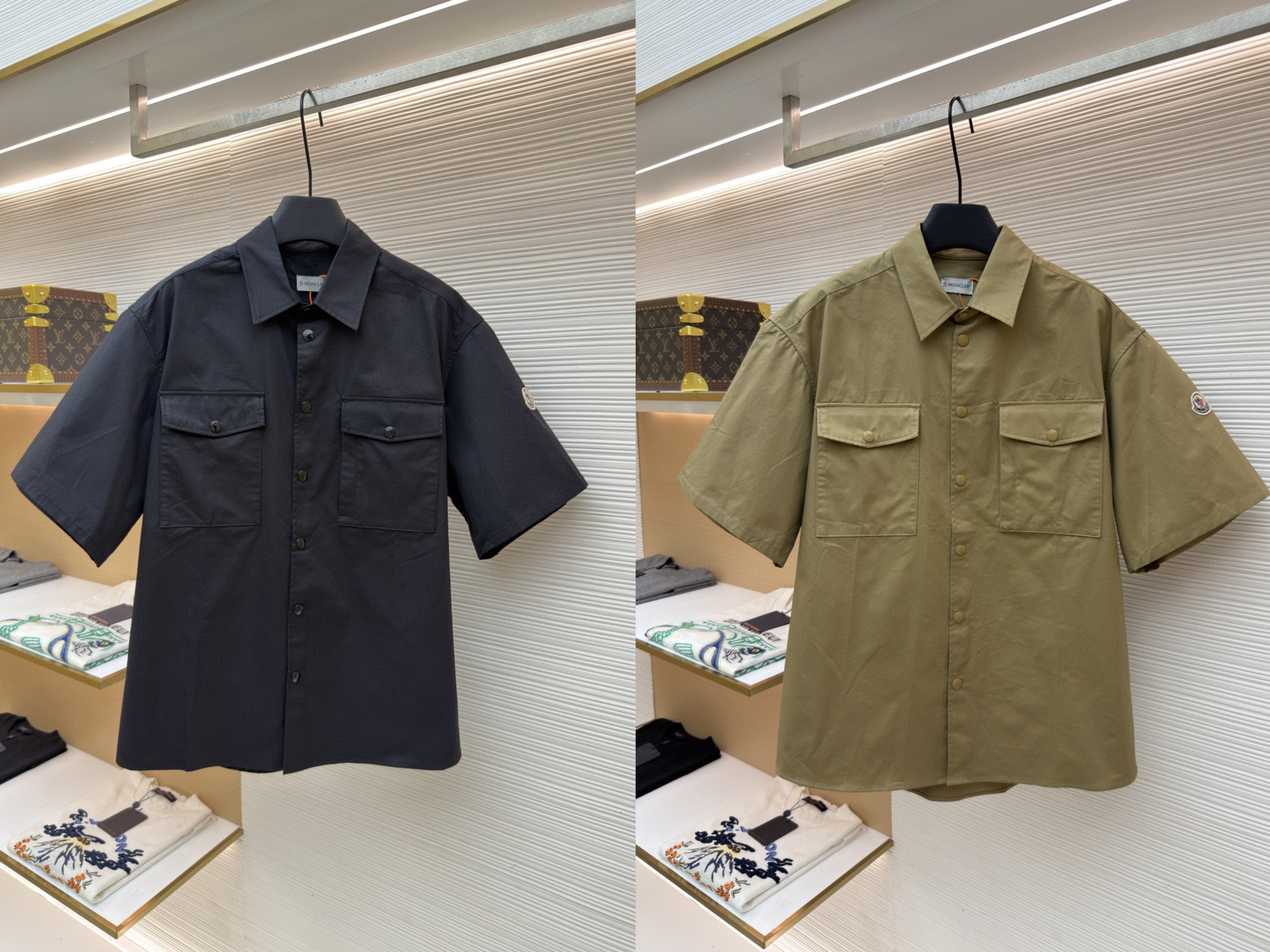 Moncler 蒙口 标识口袋工装衬衫 短袖 黑色 卡其色 A7 K20912F00008598QH81M