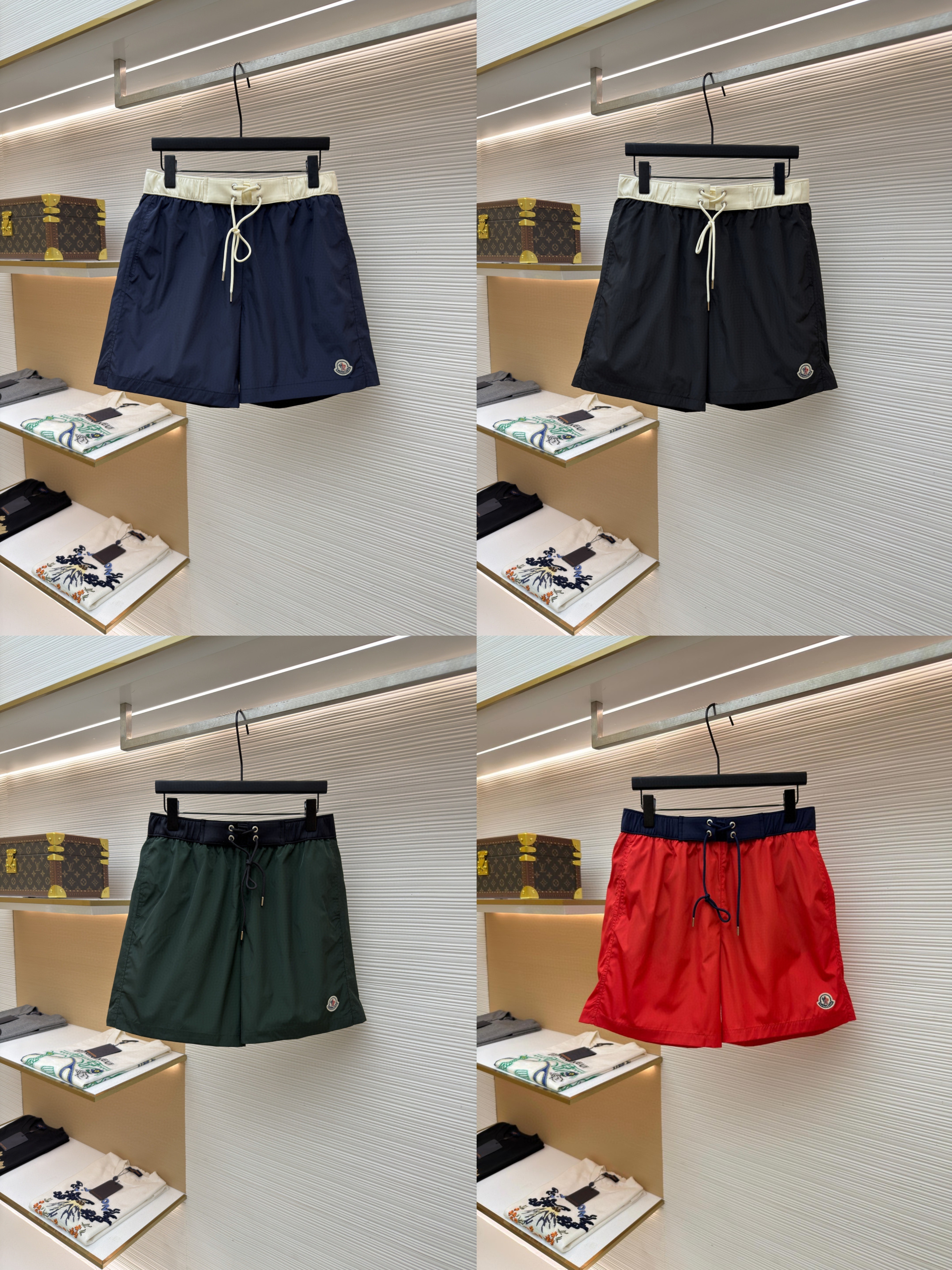 Moncler 蒙口 logo抽绳系带沙滩裤 短裤 休闲裤 裤子 蓝色 黑色 绿色 红色 A2 K10912C000075985M612