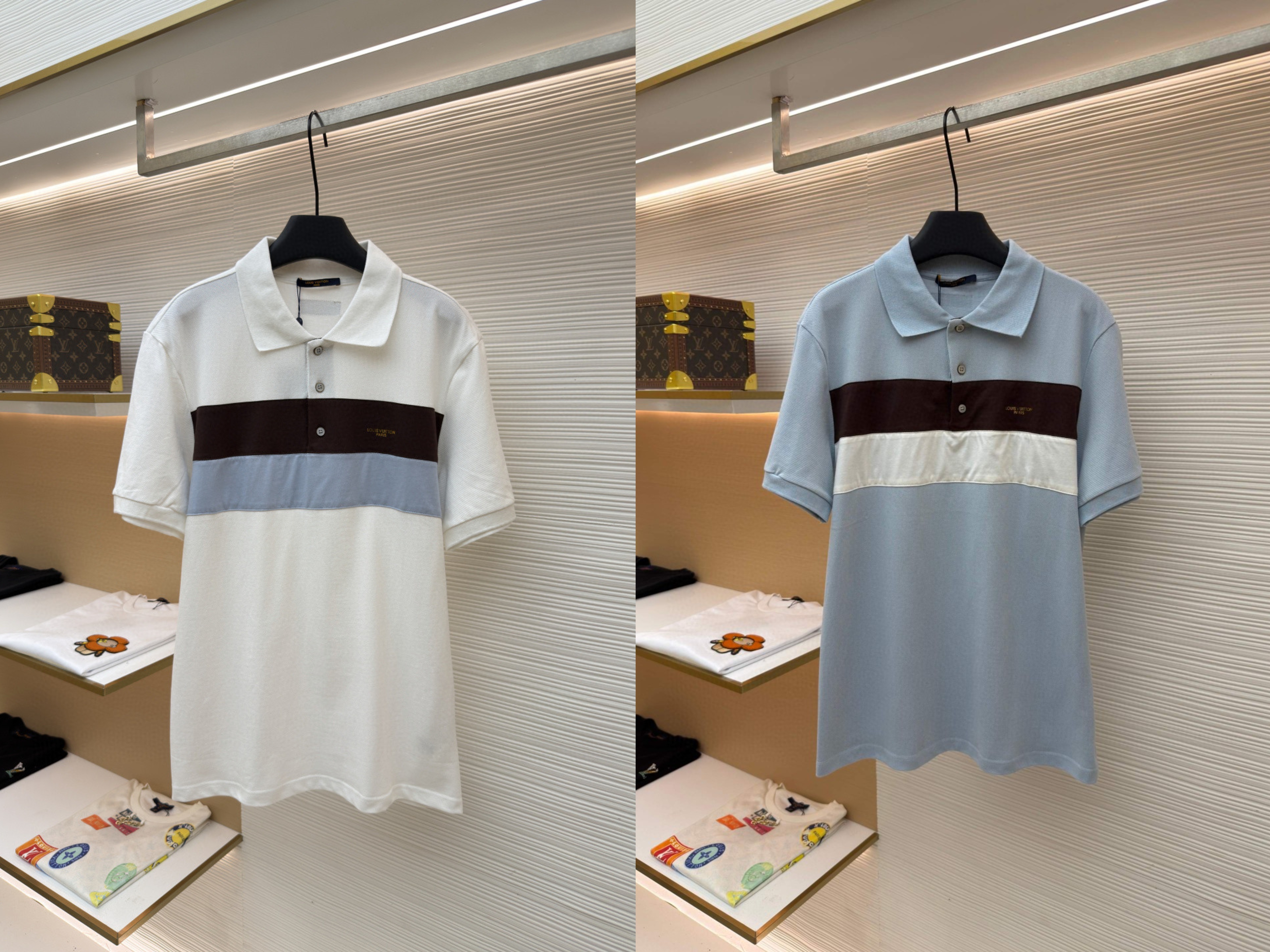 LOUIS VUITTON 路易威登 条纹纽扣Polo衫 短袖 T恤 白色 蓝色 A2 HUY79WX1662U