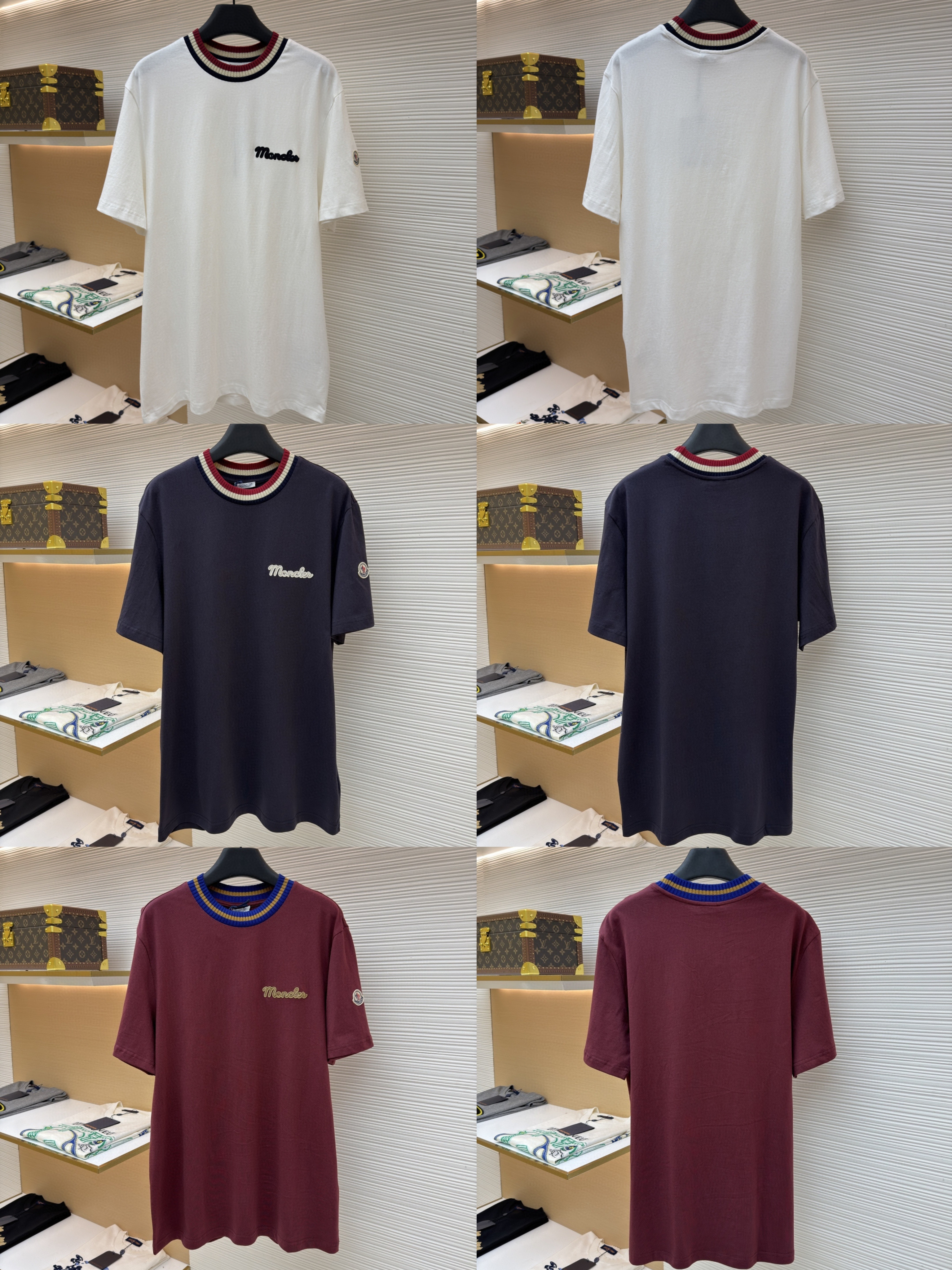 Moncler 蒙口 针织领口标识圆领短袖 T恤 夏季 白色 藏蓝色 红色 A0 K20918C0002289AJS034