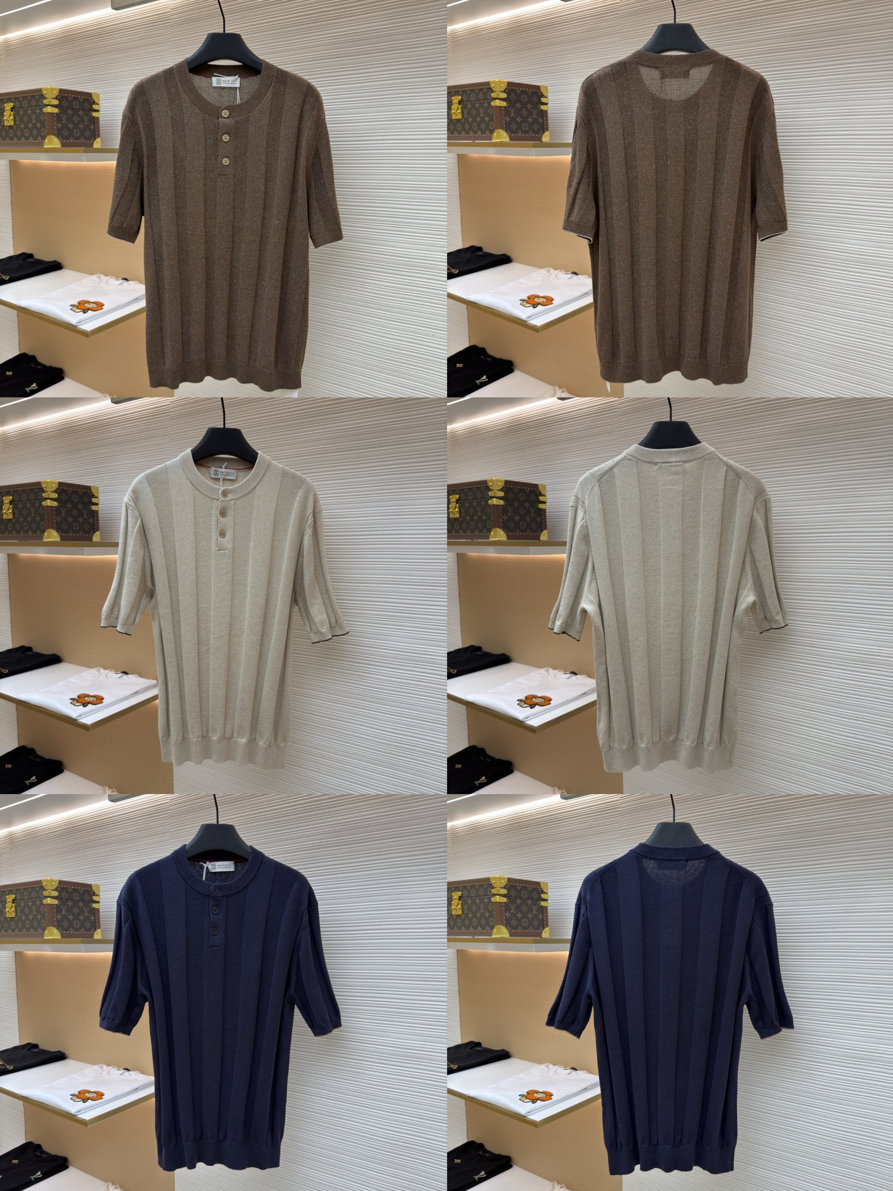 Brunello Cucinelli BC 亨利老钱风针织衫 短袖 棕色 杏色 藏蓝色 B0 M2L707801-CNO22