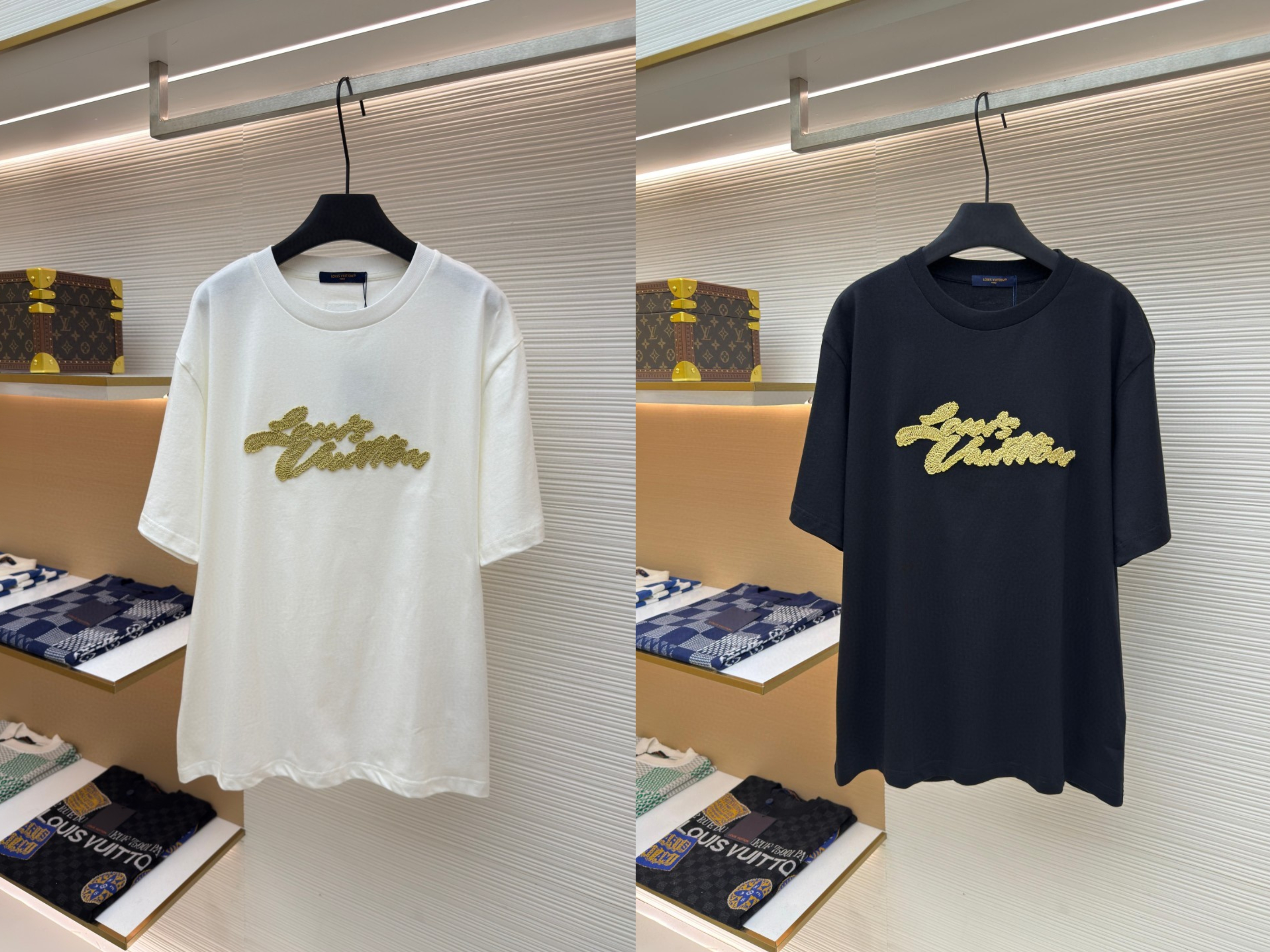 LOUIS VUITTON 路易威登 LV 拉菲草字母刺绣圆领短袖 T恤 夏款 白色 黑色 A0 1AHW89
