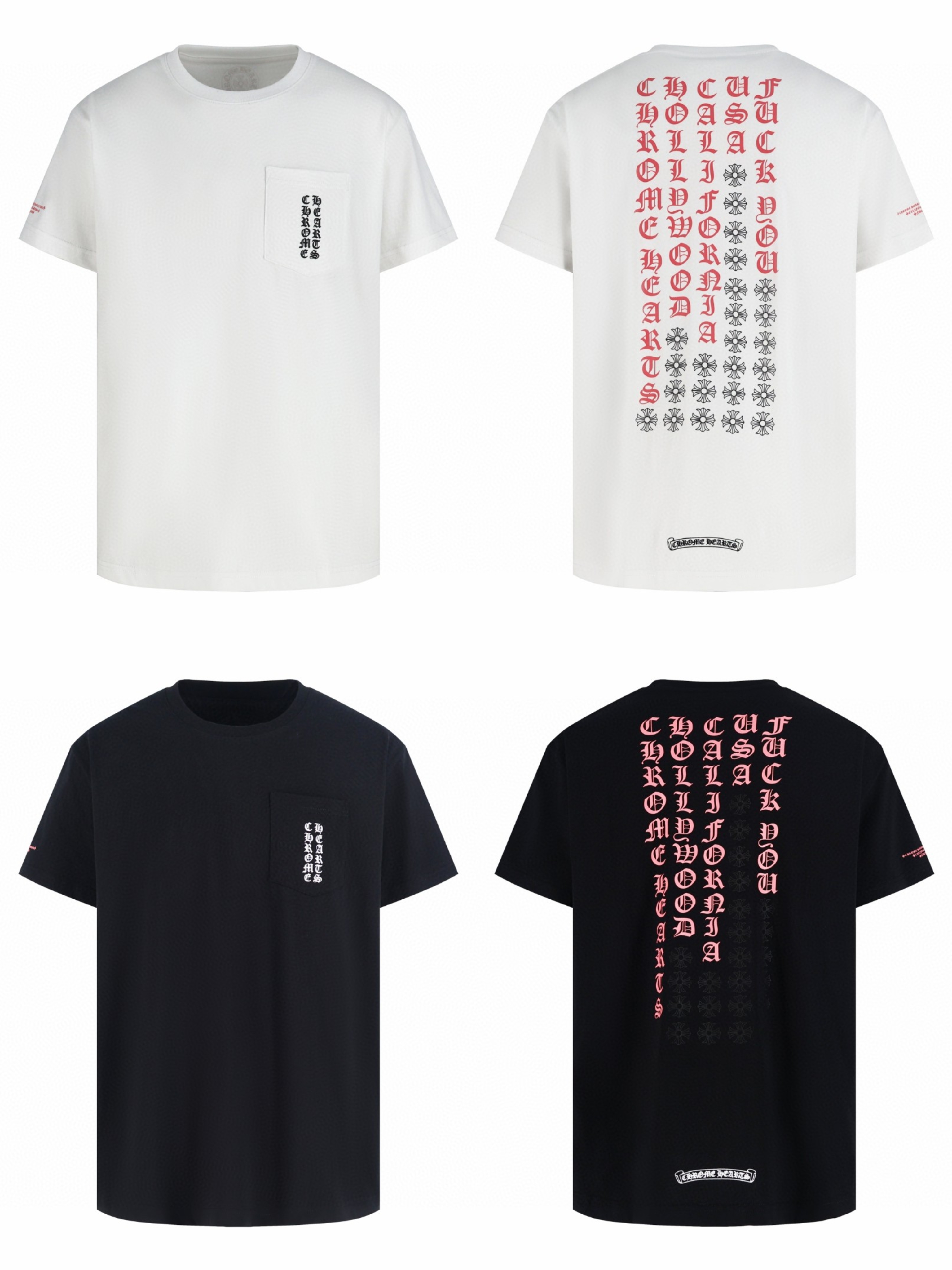 Chrome Hearts CH 克罗心 梵文粉字圆领短袖 T恤 白色 黑色 A0  