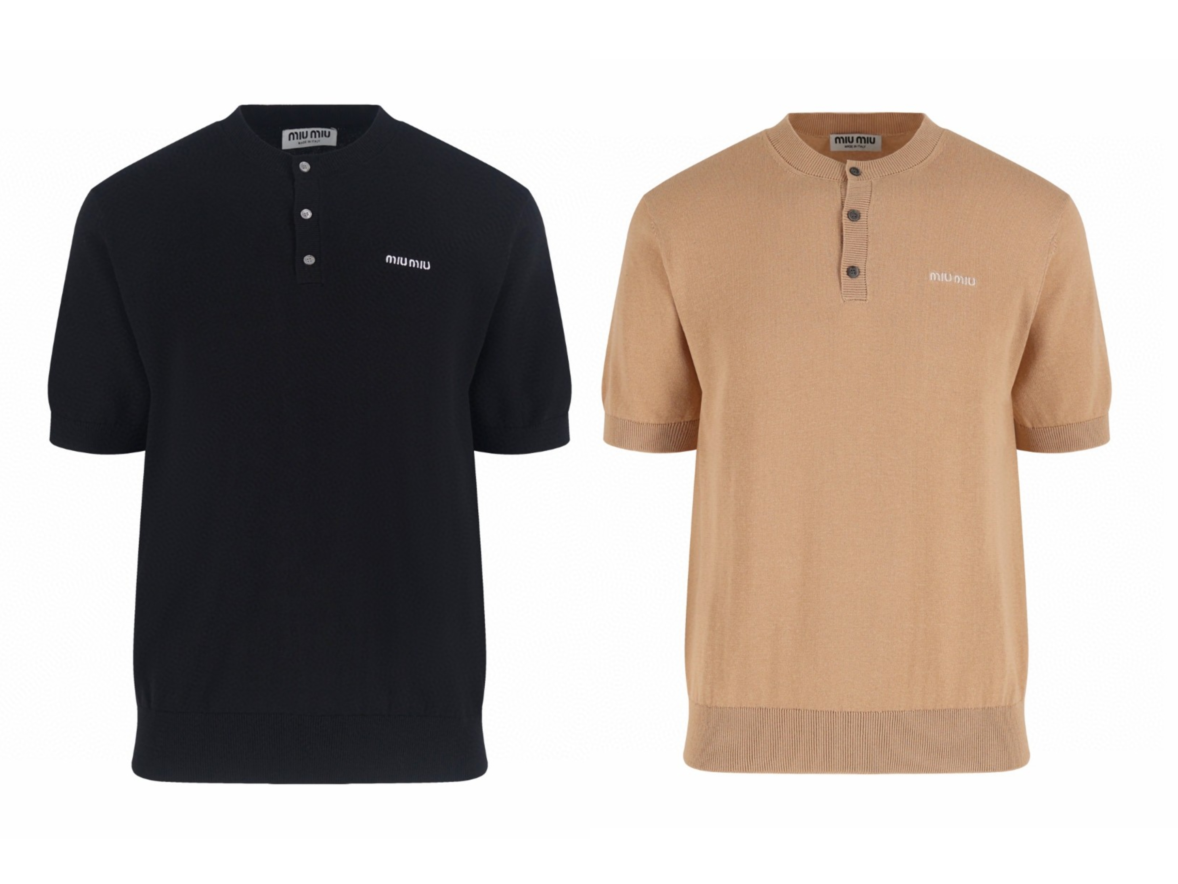 MIU MIU 三扣圆领针织衫 短袖 黑色 卡其色 B0