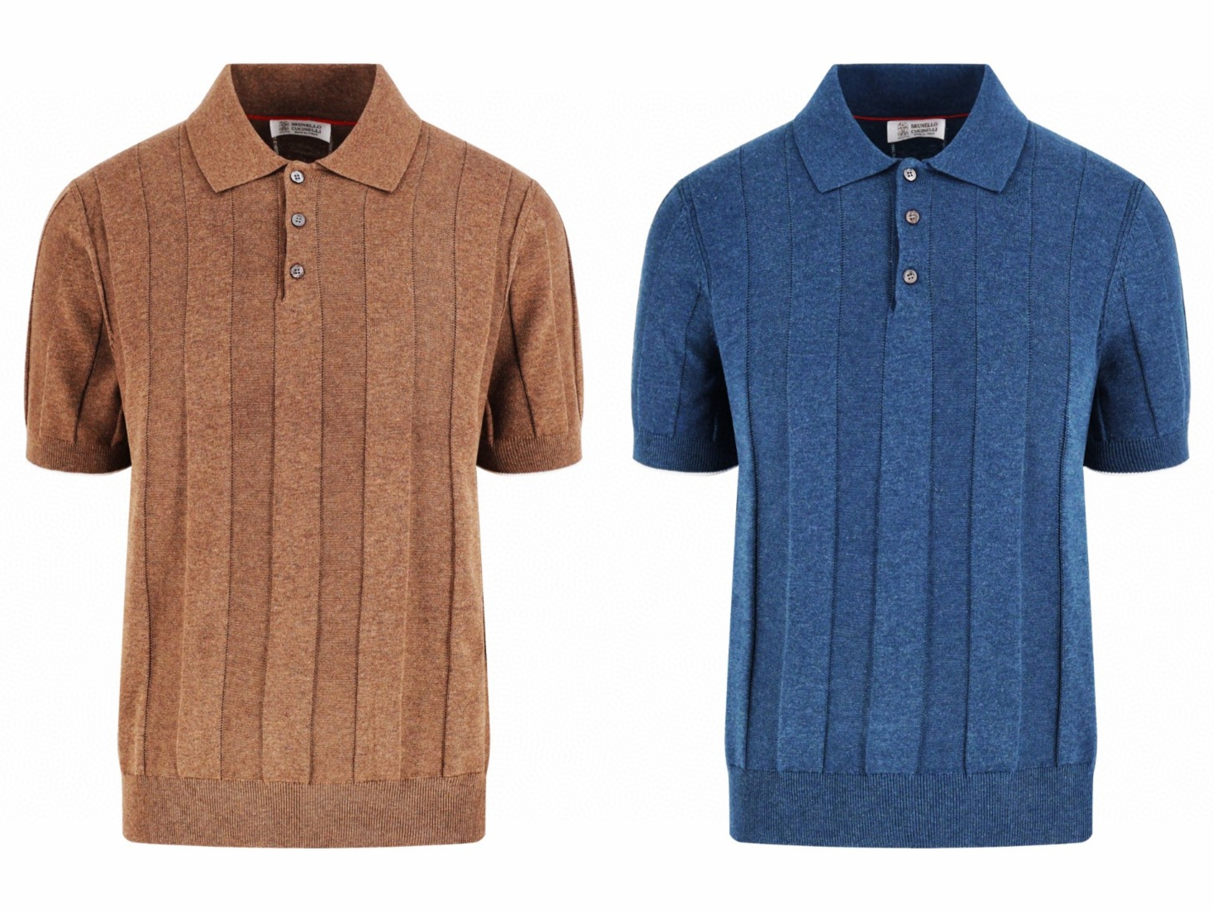 Brunello Cucinelli BC 竖条纹亚麻Polo衫 针织衫 短袖 棕色 蓝色 B0 