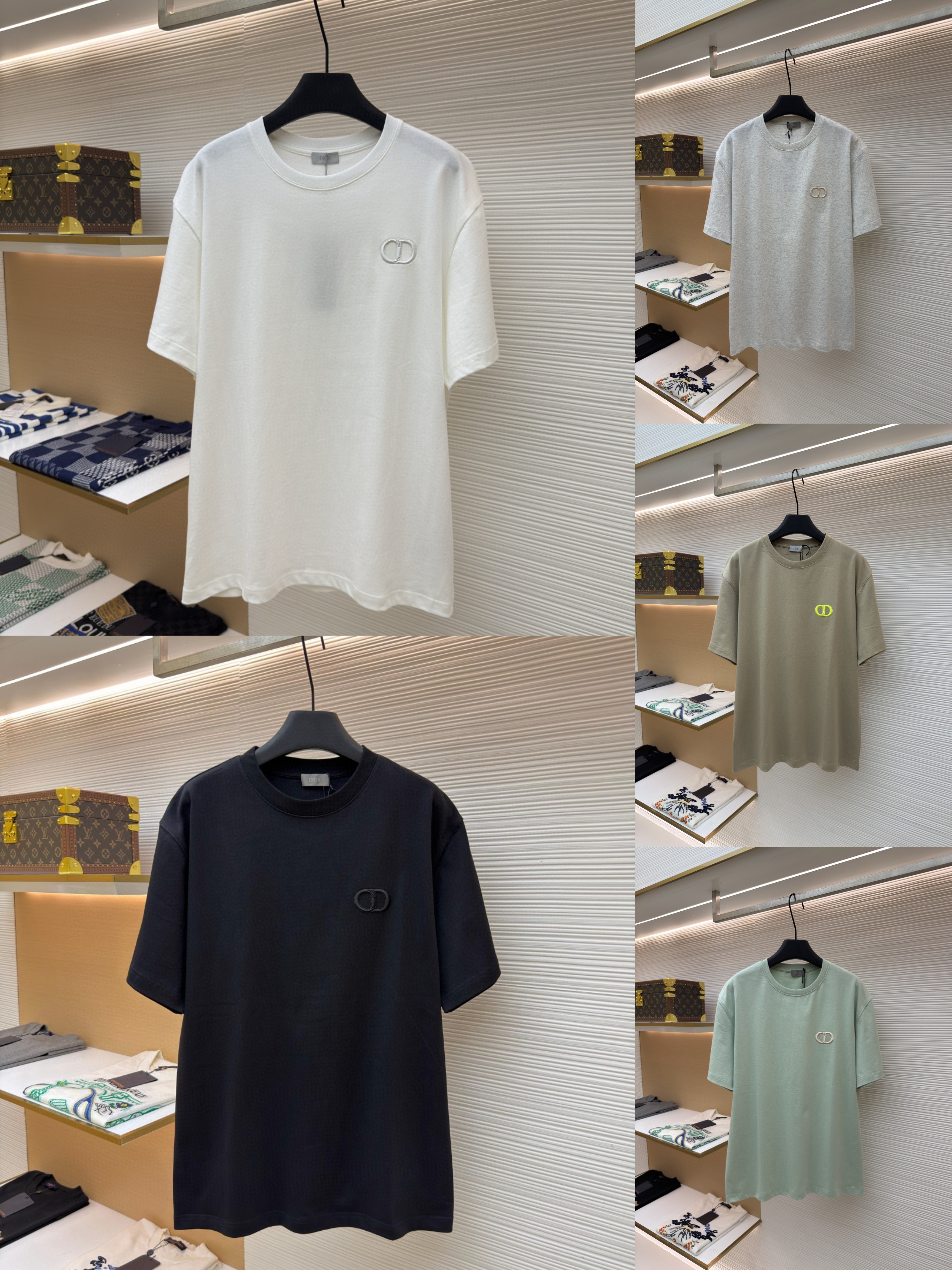 DIOR 迪奥 CD刺绣圆领短袖 T恤 夏季 白色 黑色 灰色 米杏色 浅绿色 A0 943J605A0554-C080