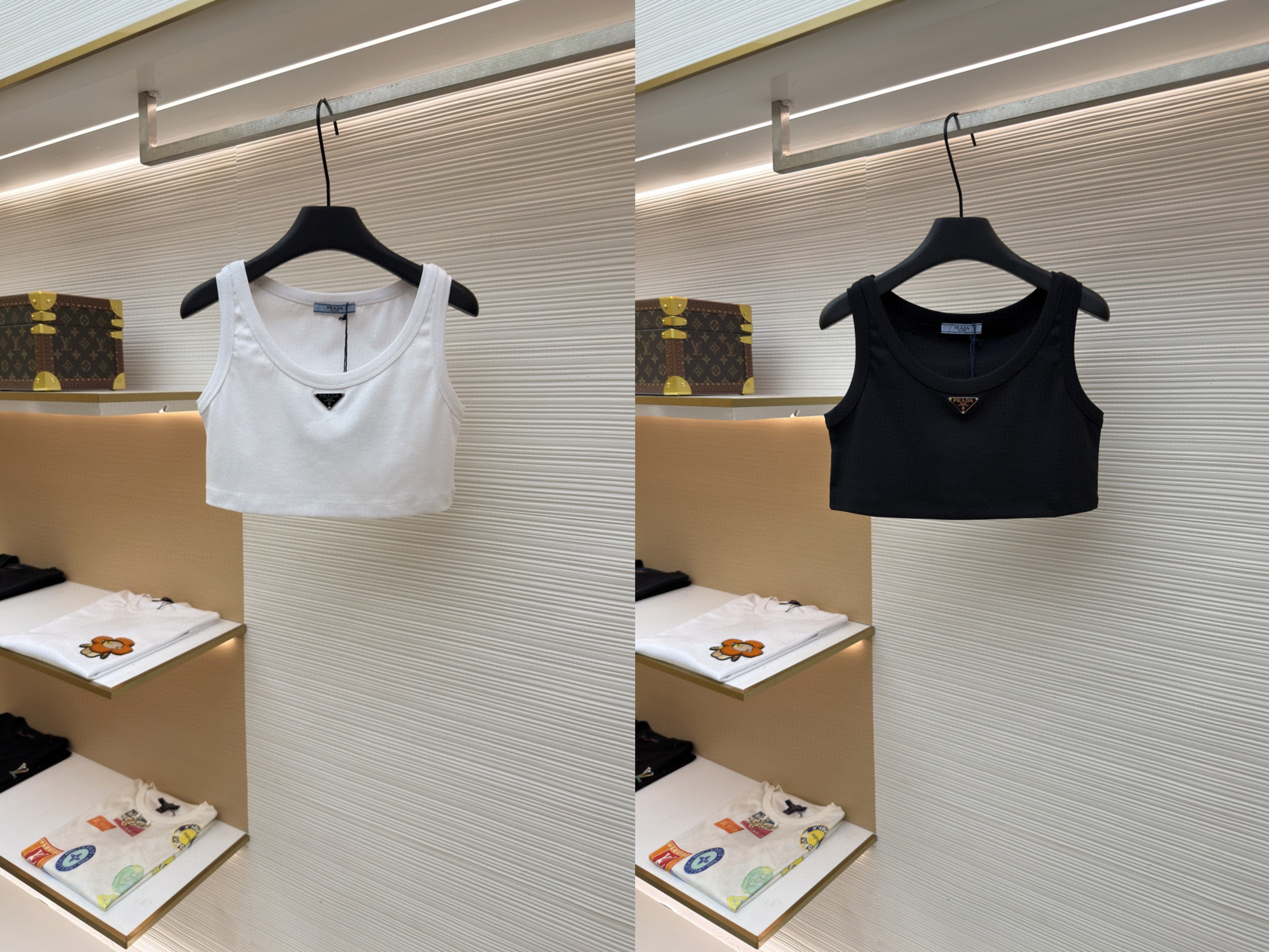 PRADA 普拉达 三角标短款背心 女款 夏季 白色 黑色 A0 39546C-10Z0-F0009-S-231