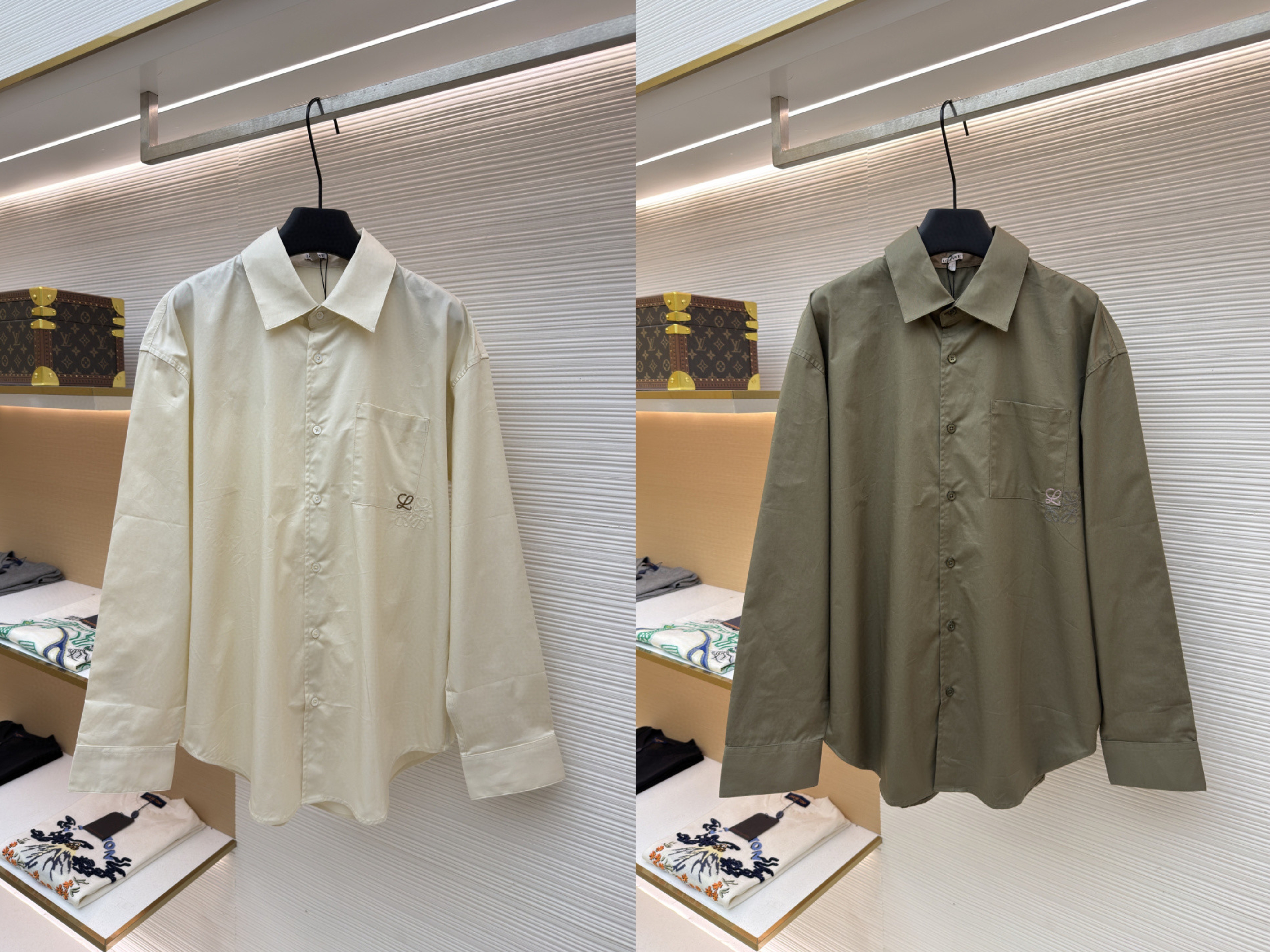 LOEWE 罗意威 双色刺绣贴袋衬衫 外套 长袖 米色 棕色 B0 H526Y05XAN-2370