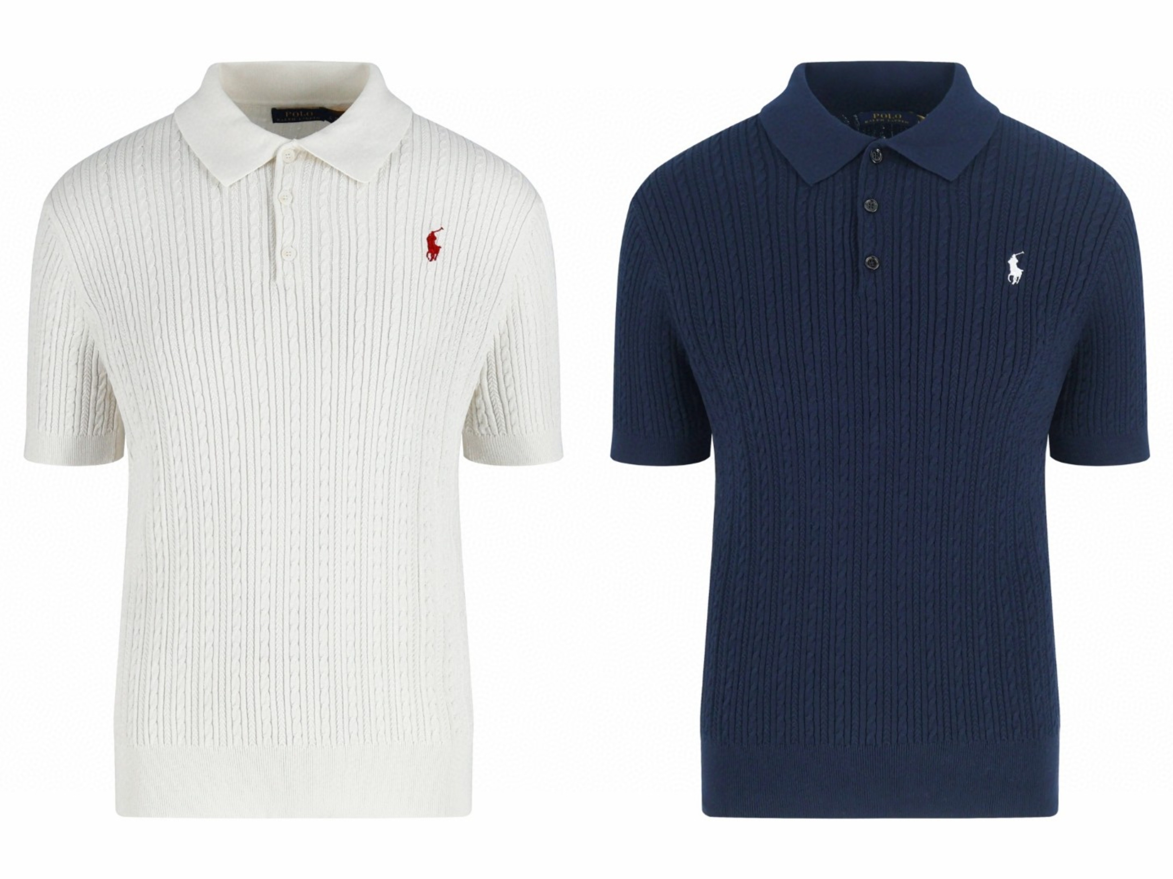 Ralph Lauren 拉夫劳伦 绞花编结老钱风针织Polo衫 针织衫 短袖 白色 藏蓝色 B0 