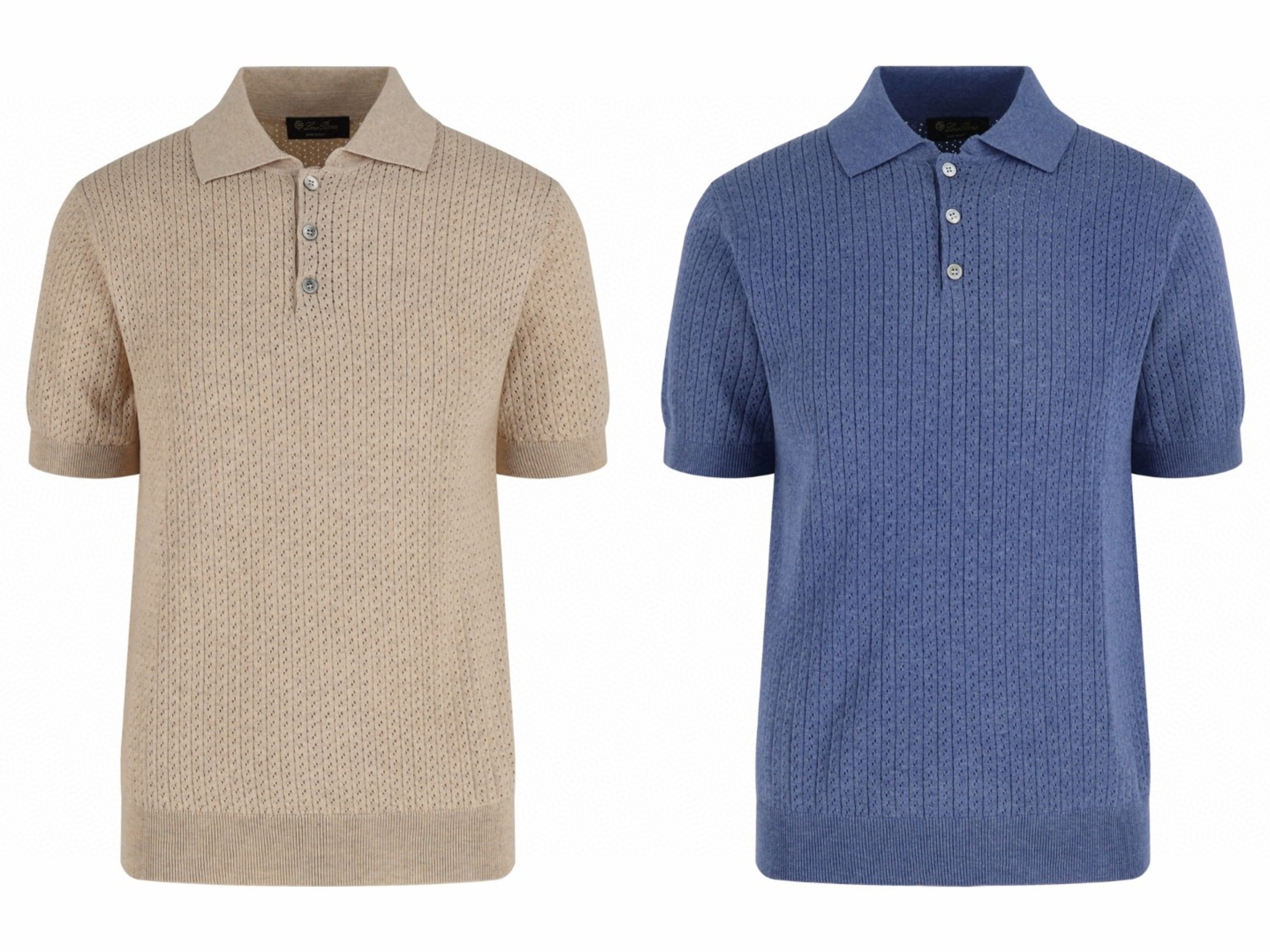 Loro Piana LP 镂空竖纹翻领老钱风针织Polo衫 短袖 夏季 杏色 蓝色 B0 