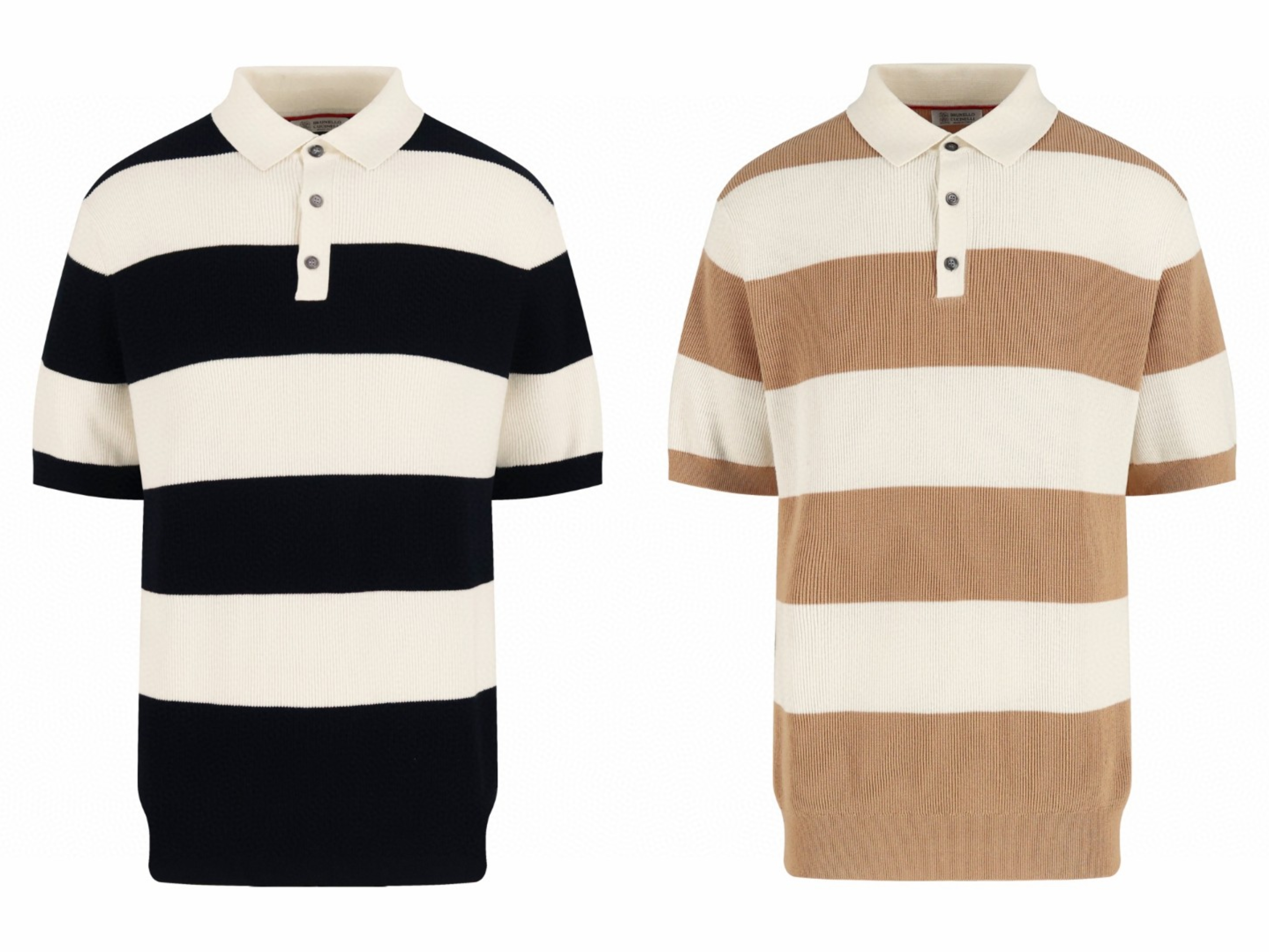 Brunello Cucinelli BC 海航条纹针织Polo衫 短袖 T恤 老钱风 黑色 米粽色  B0