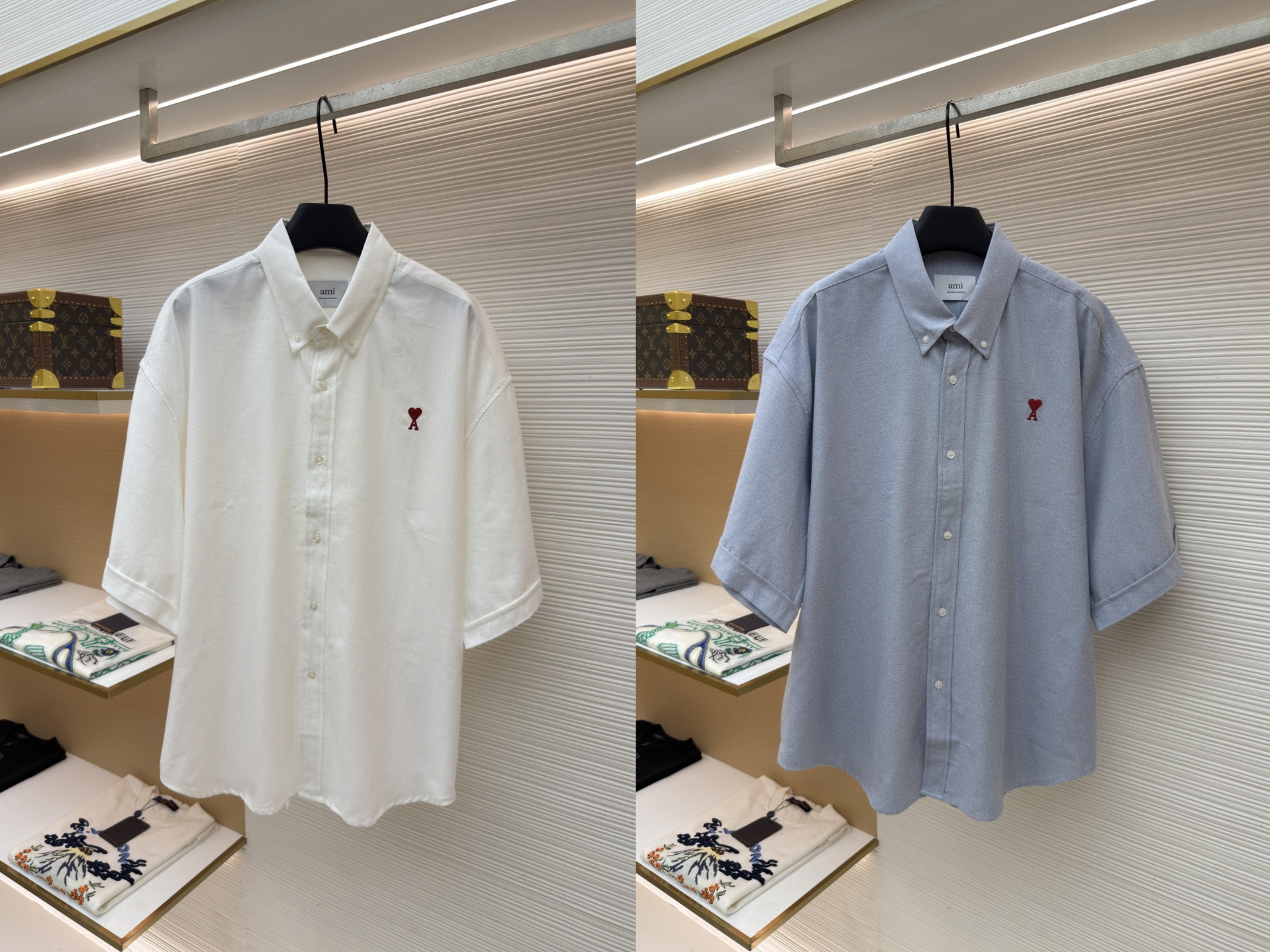 AMIPARIS Ami 爱心刺绣短袖衬衫 外套 夏季 白色 蓝色 A5 HSH230CO0031-168