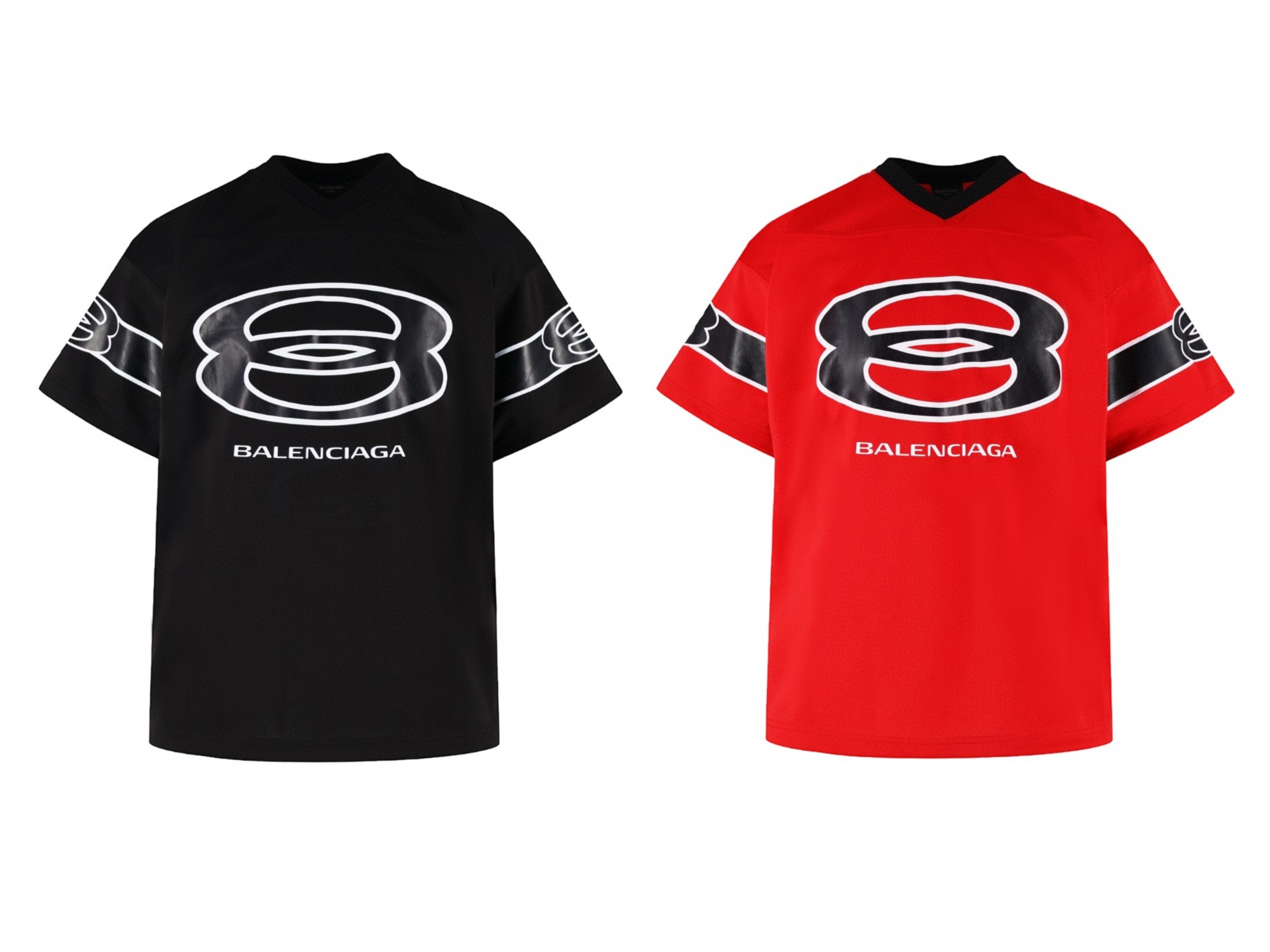 Balenciaga 巴黎世家 大8V领球衣 短袖 T恤 夏季 红色 黑色 A7 835906TSS166400
