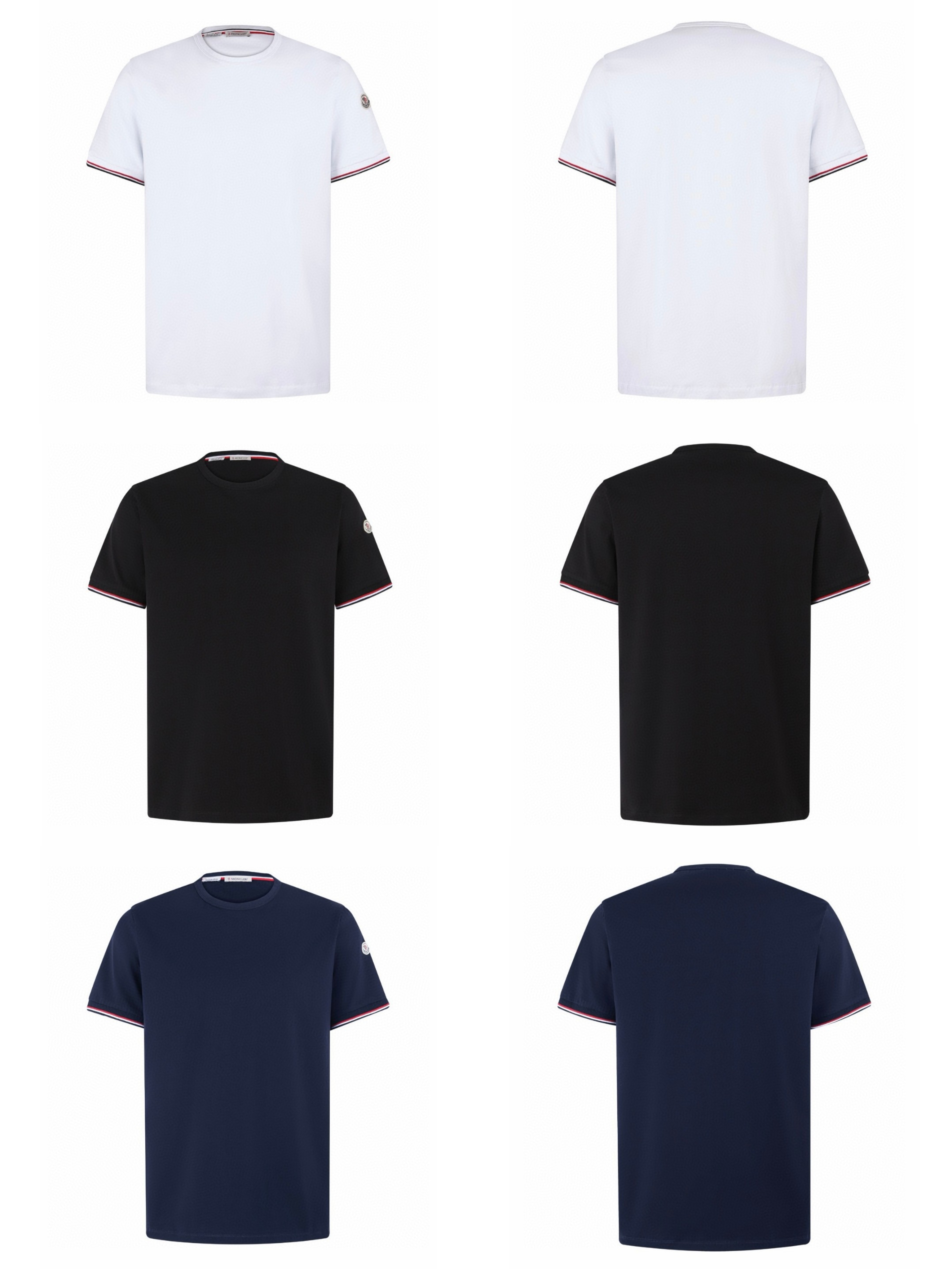 Moncler 蒙口 徽标三色饰边圆领短袖 T恤 夏季 白色 黑色 蓝色 A0 H10918C7160087296004