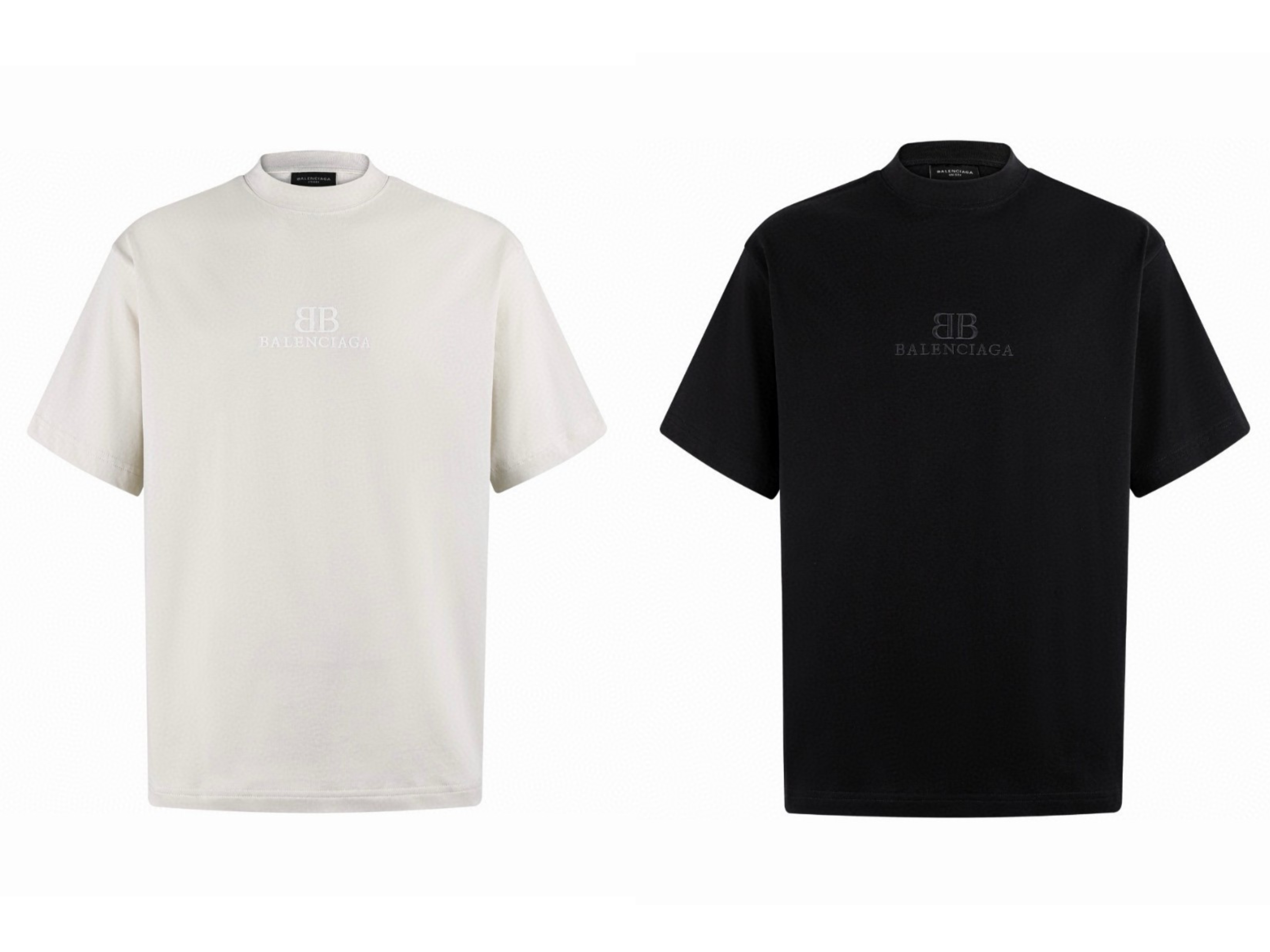 Balenciaga 巴黎世家 标识logo刺绣圆领短袖 T恤 夏季 米白色 黑色 A0 764235TQVS89121