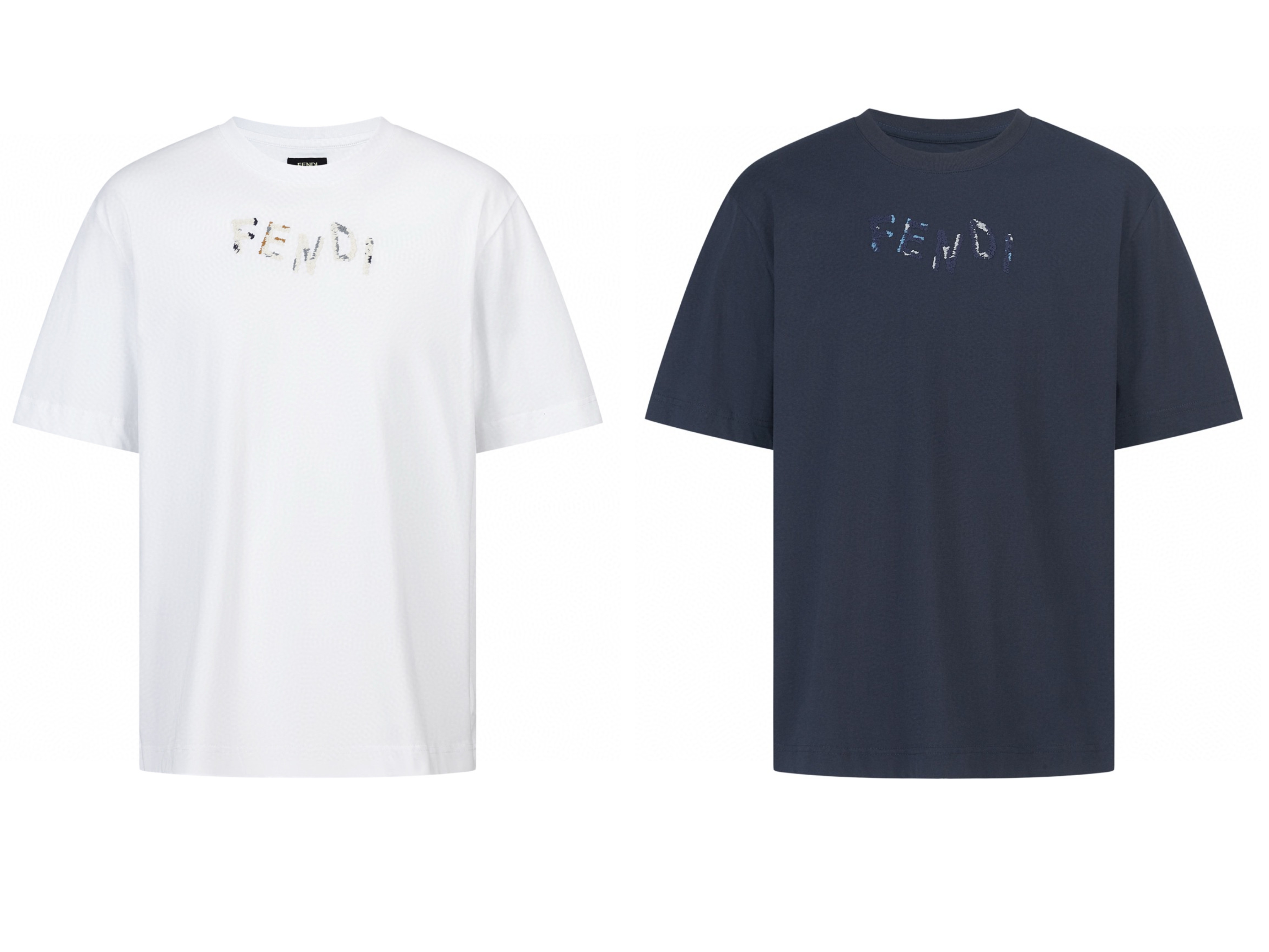 FENDI 芬迪 彩线字母刺绣圆领T恤 短袖 套头 夏季 白色 蓝色 A0 FY1319AUOBF0H0G