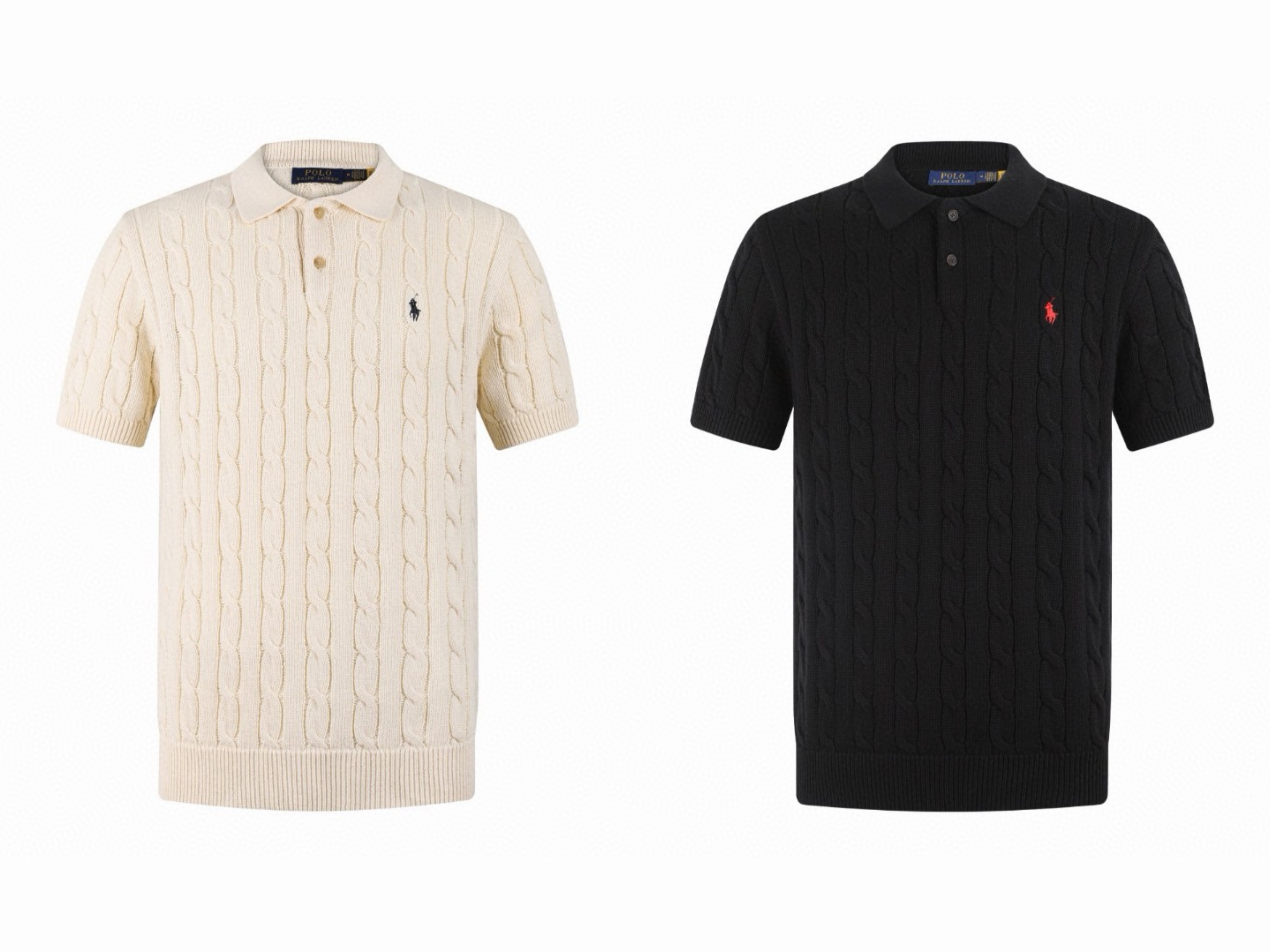 Ralph Lauren 拉夫劳伦 绞花编结老钱风针织Polo衫 针织衫 短袖 杏色 黑色 B0 710917050-003