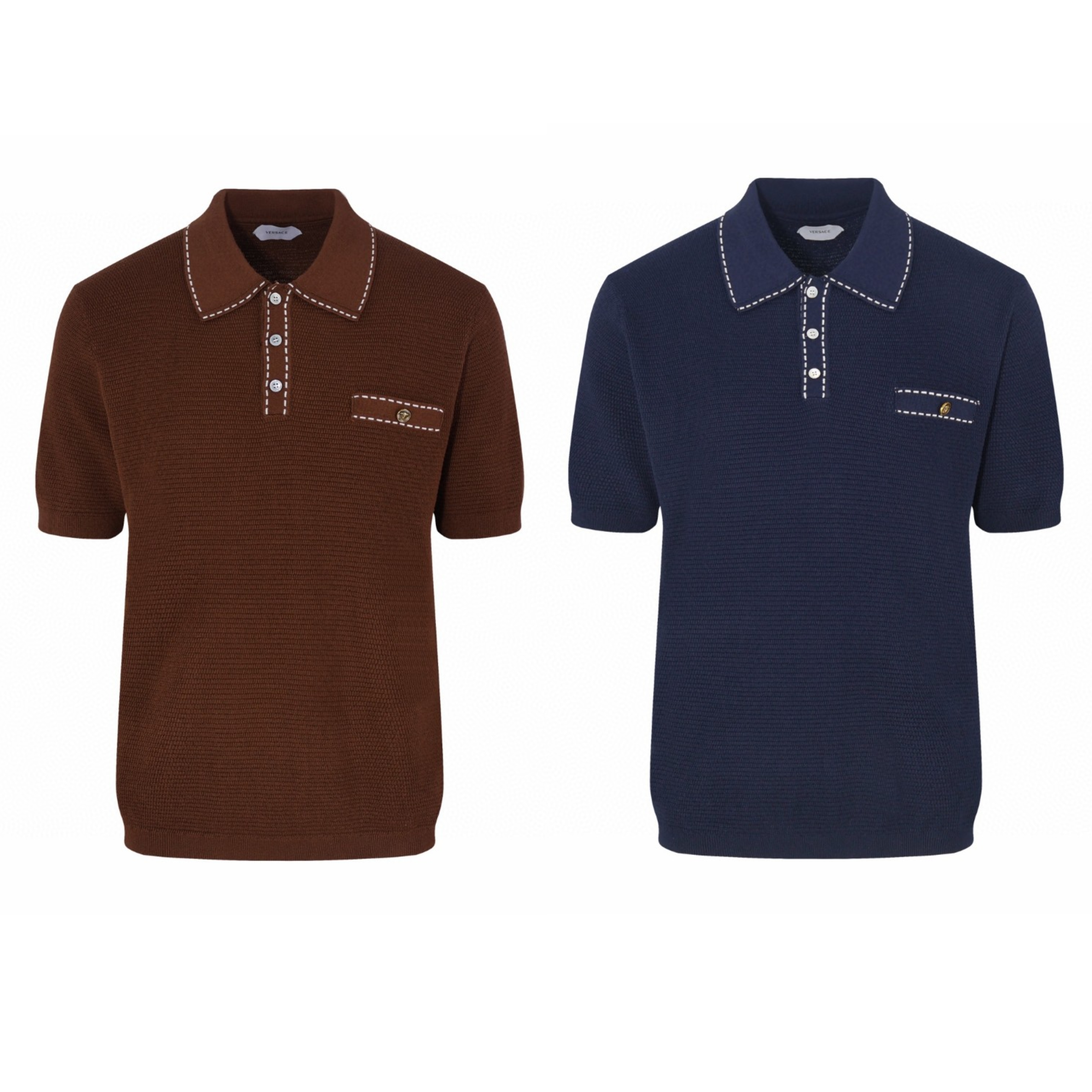Versace 范思哲 针织Polo衫 短袖 夏款 棕色 蓝色 B0 1024330-1A17407-1U040