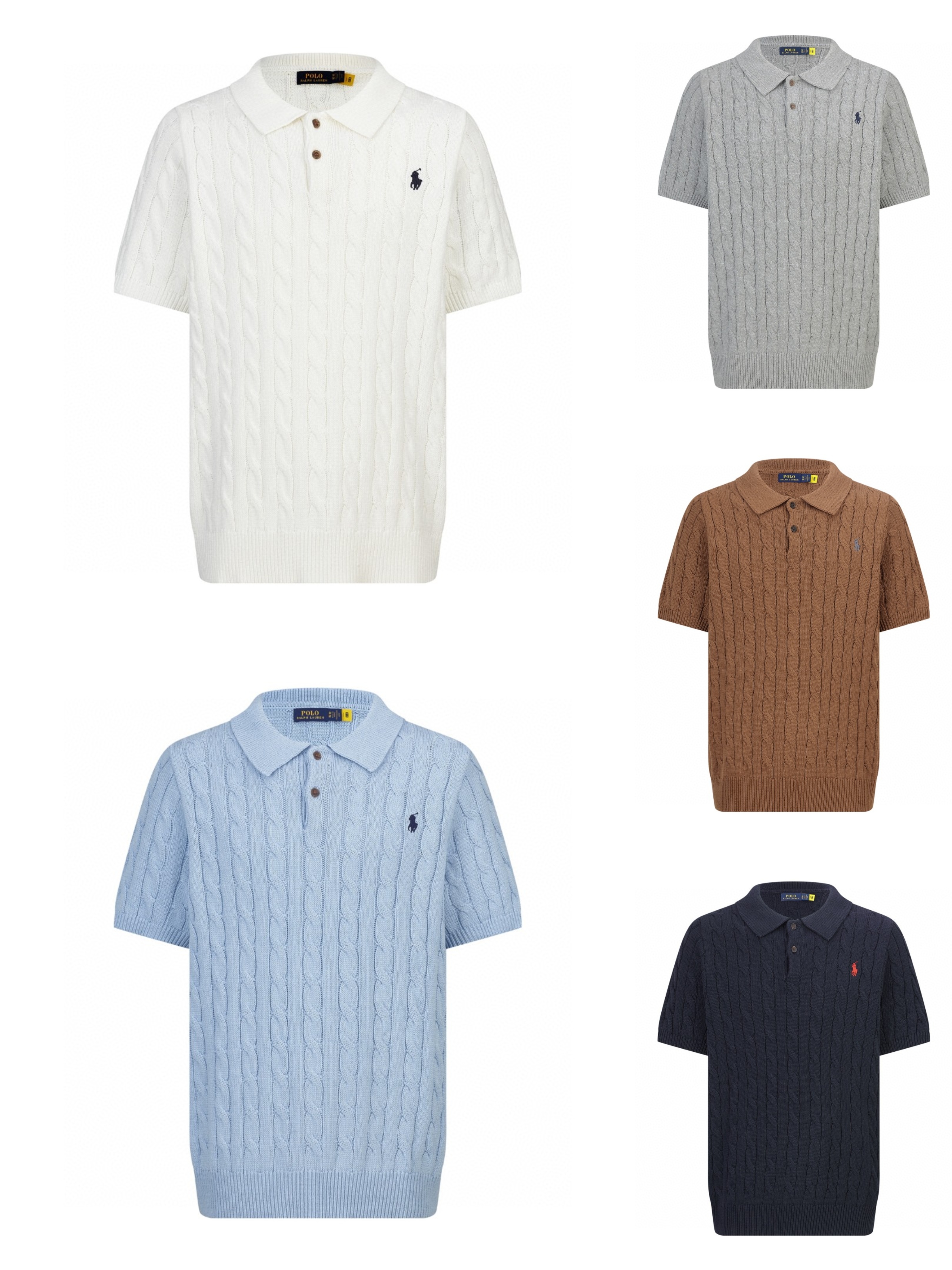 Ralph Lauren 拉夫劳伦 绞花刺绣标识马球Polo衫 针织衫 短袖 白色 蓝色 灰色 棕色 藏蓝色 B0 