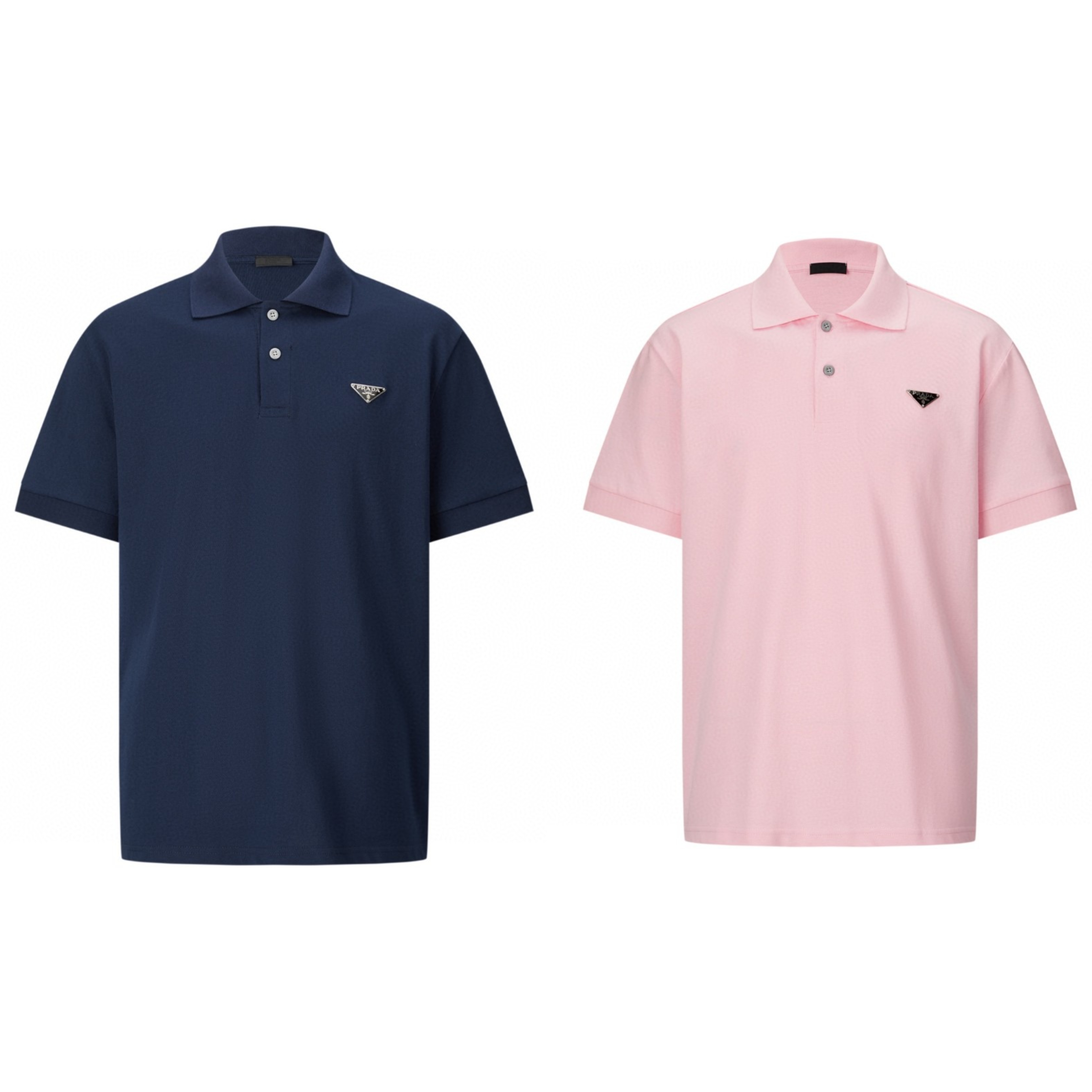 PRADA 普拉达 钢标翻领Polo衫 短袖 夏季 藏蓝色 粉色 A7 UJN444-1867-F0E18-S-WM3