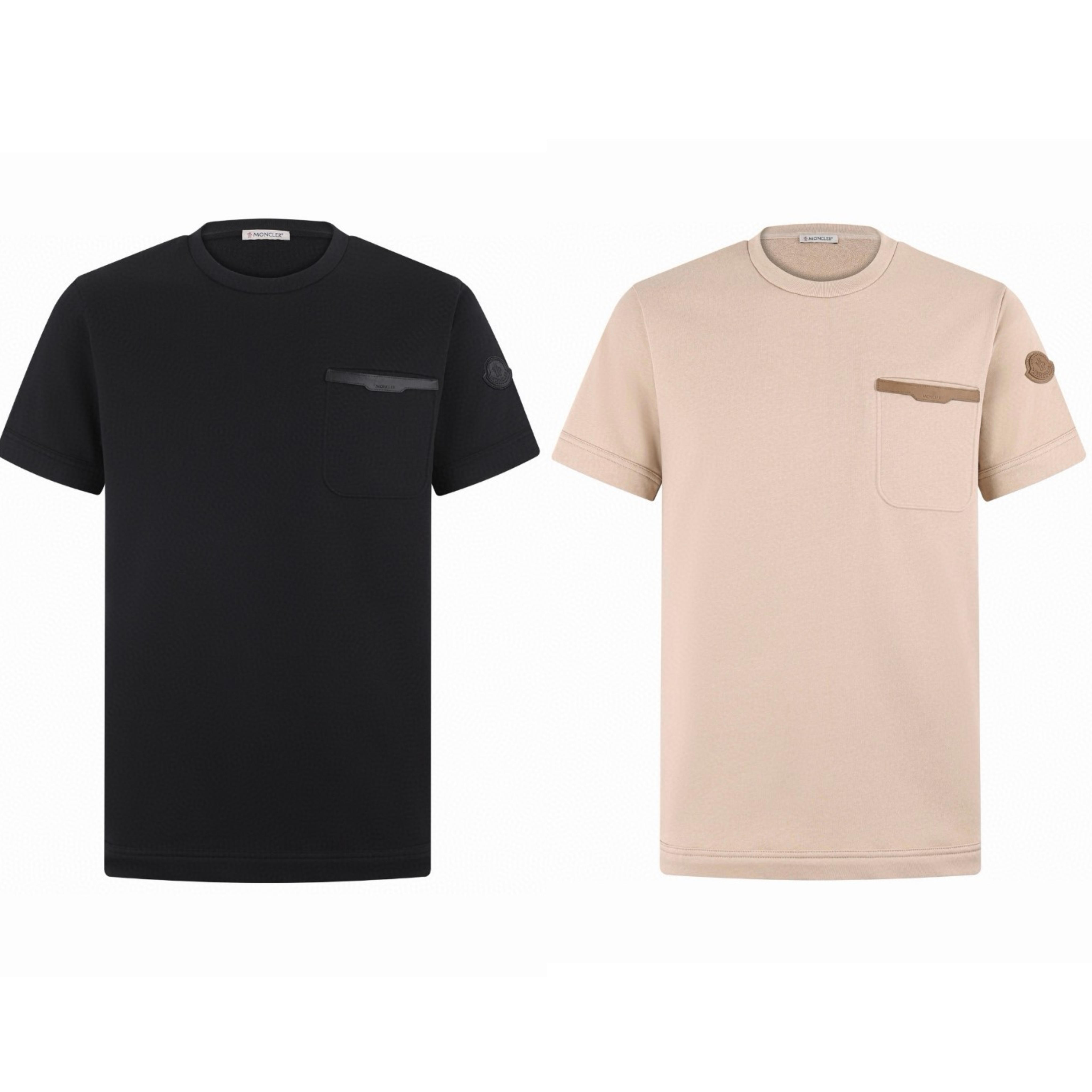 Moncler 蒙口 皮革饰边口袋圆领短袖 T恤 夏季 黑色 米杏色 A0 L10918C0005089BD5999