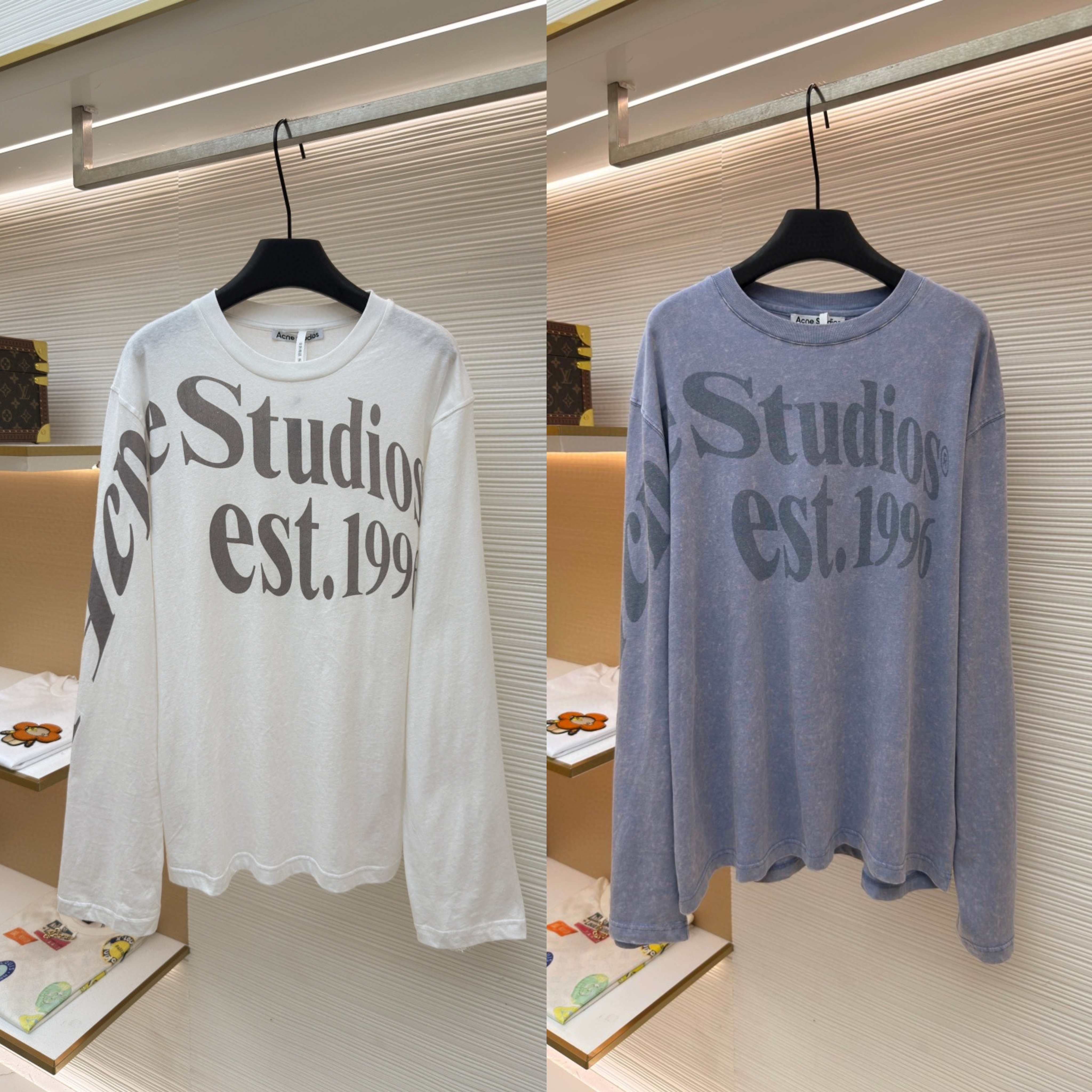 Acne Studios 1996宽松字母数字印花圆领T恤 打底衫 长袖 白色 蓝色 A5 AL0512-AEG