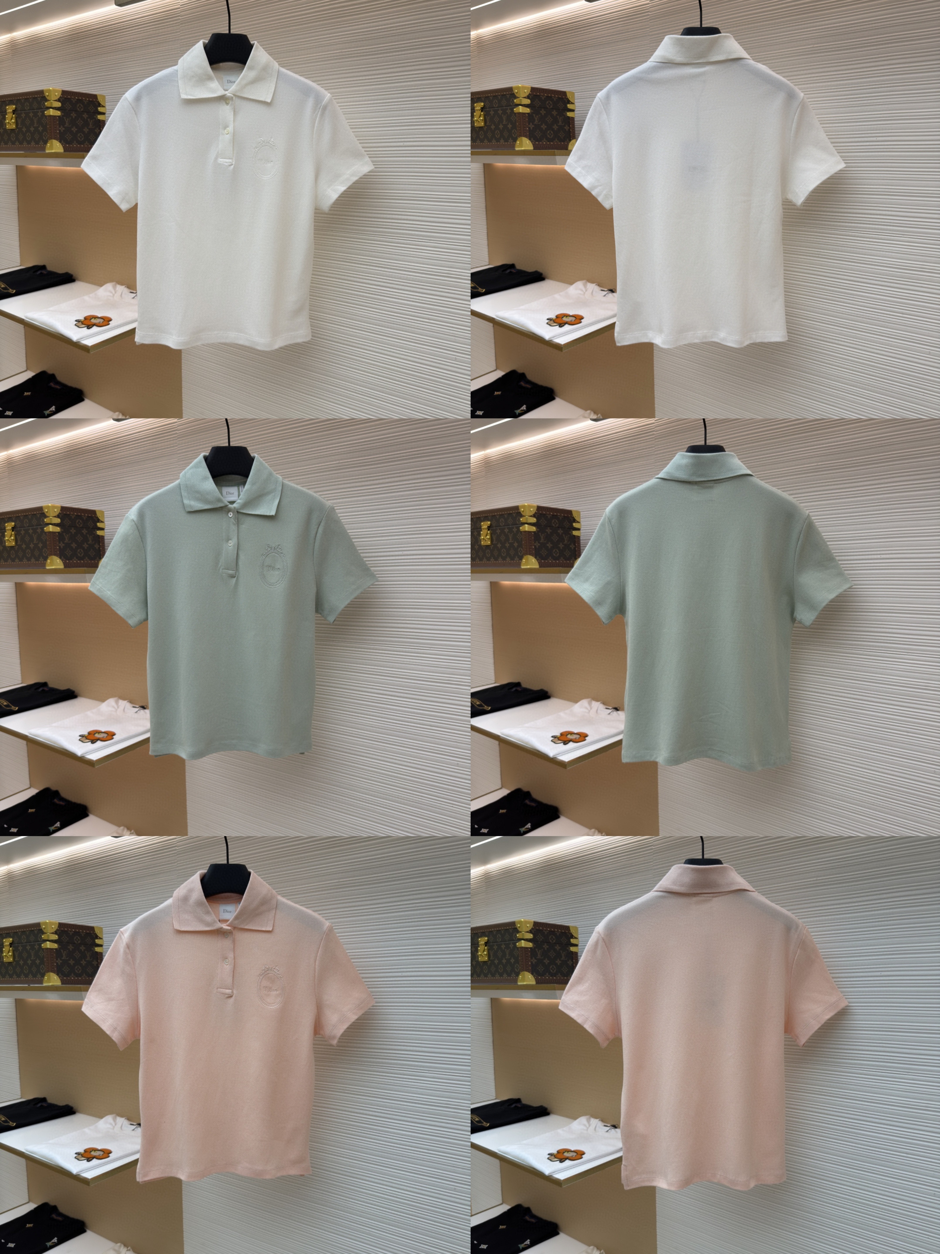 DIOR 迪奥 徽章刺绣Polo衫 短袖 女款 白色 绿色 粉色 A0 623T16A4C95-X0150