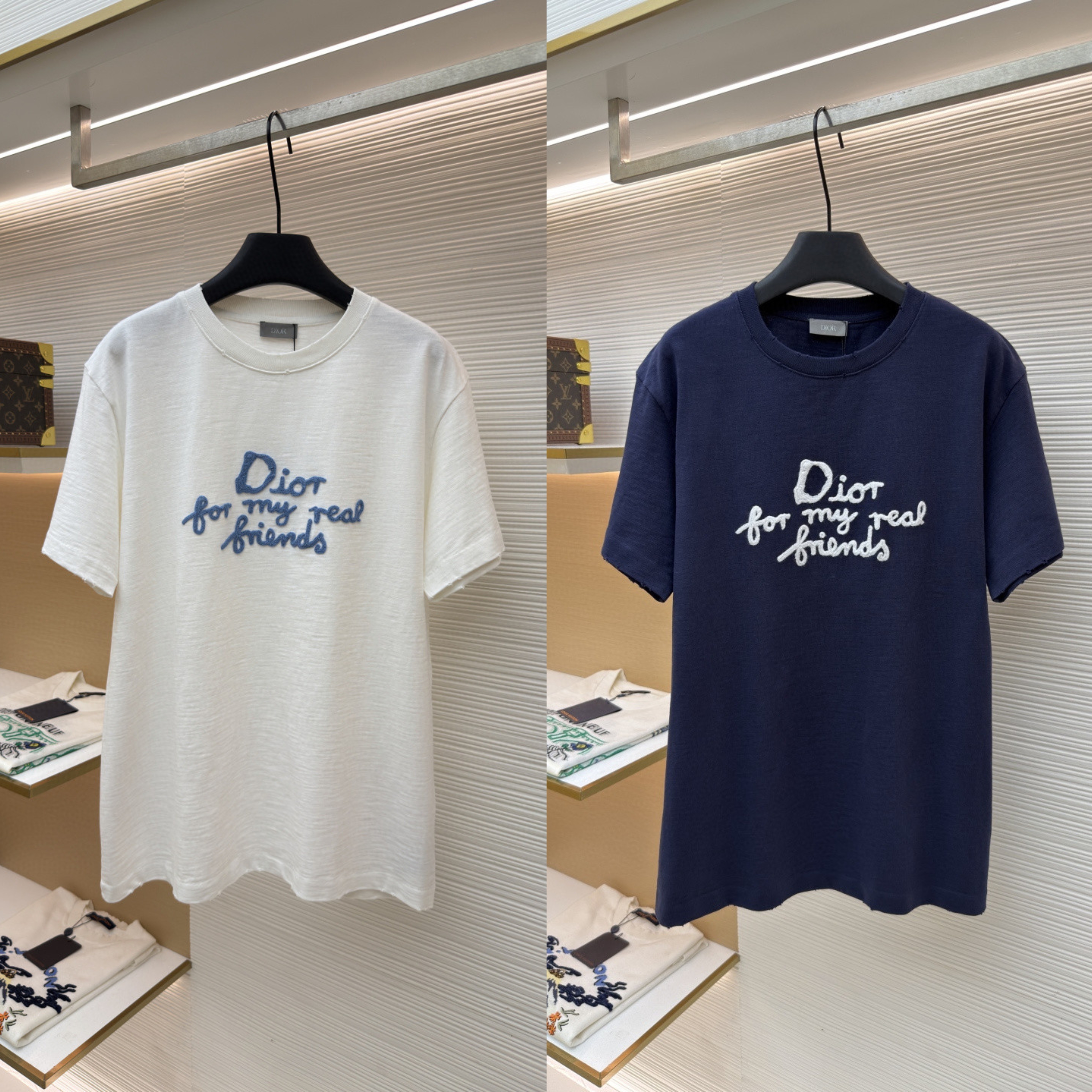 DIOR 迪奥 毛巾绣印花圆领短袖 T恤 夏季 白色 海军蓝 A0 583J696A0849-C085