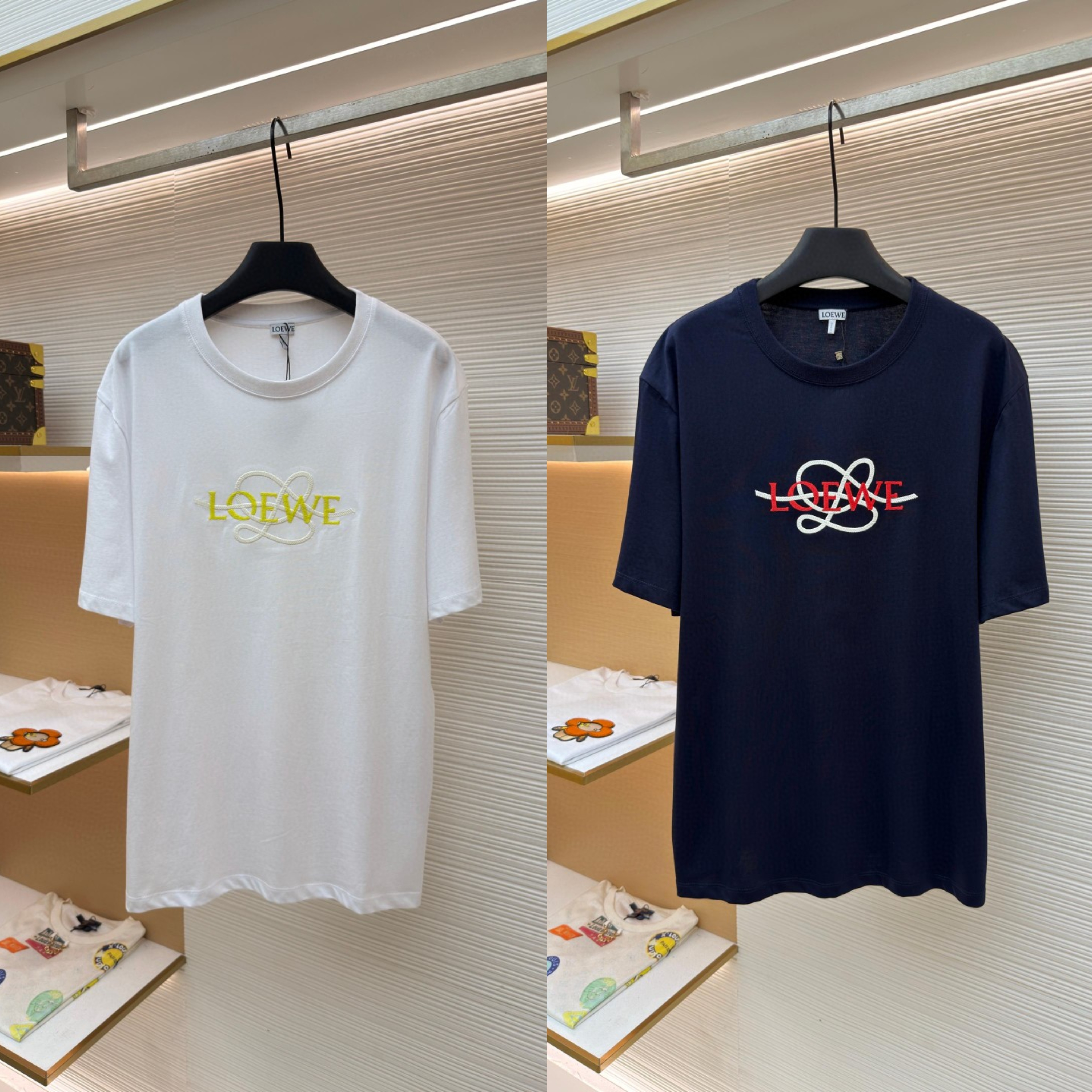 Loewe 罗意威 麻绳刺绣圆领短袖 T恤 白色 藏蓝色 A0