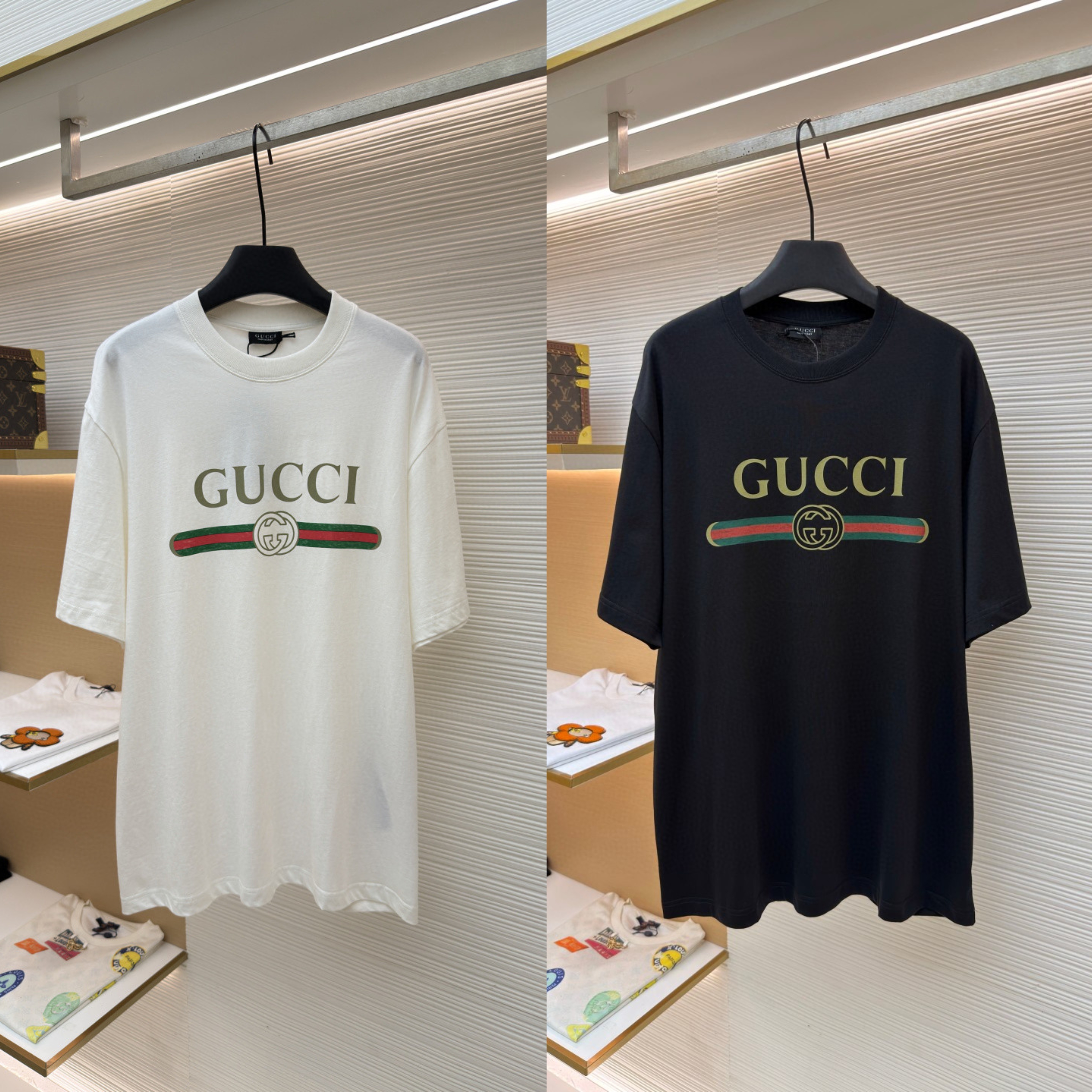 GUCCI 古驰 黑标红绿条圆领短袖 T恤 夏季 白色 黑色 A0 