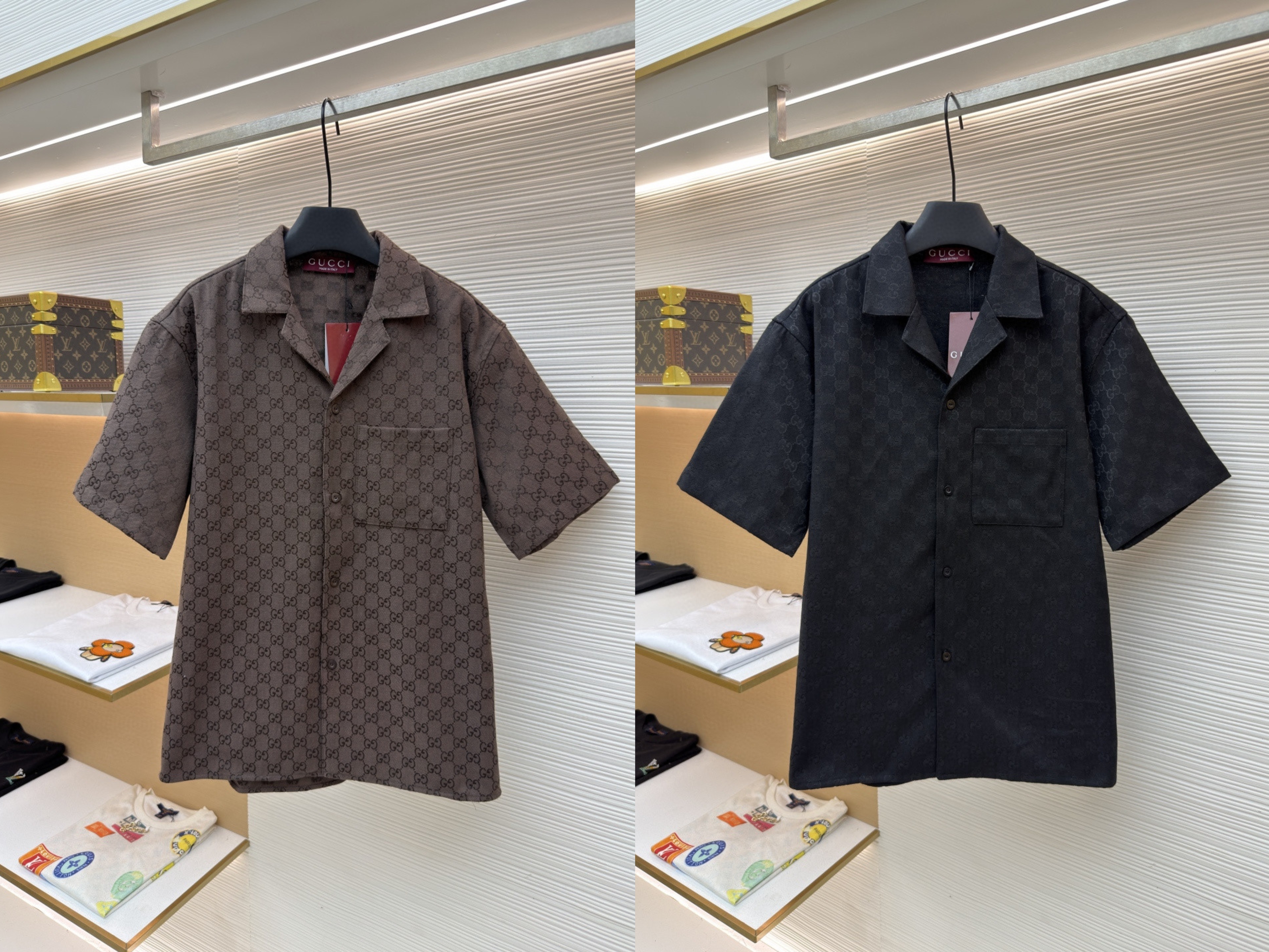 GUCCI 古驰 提花满印短袖衬衫 外套 夏季 棕色 黑色 B0