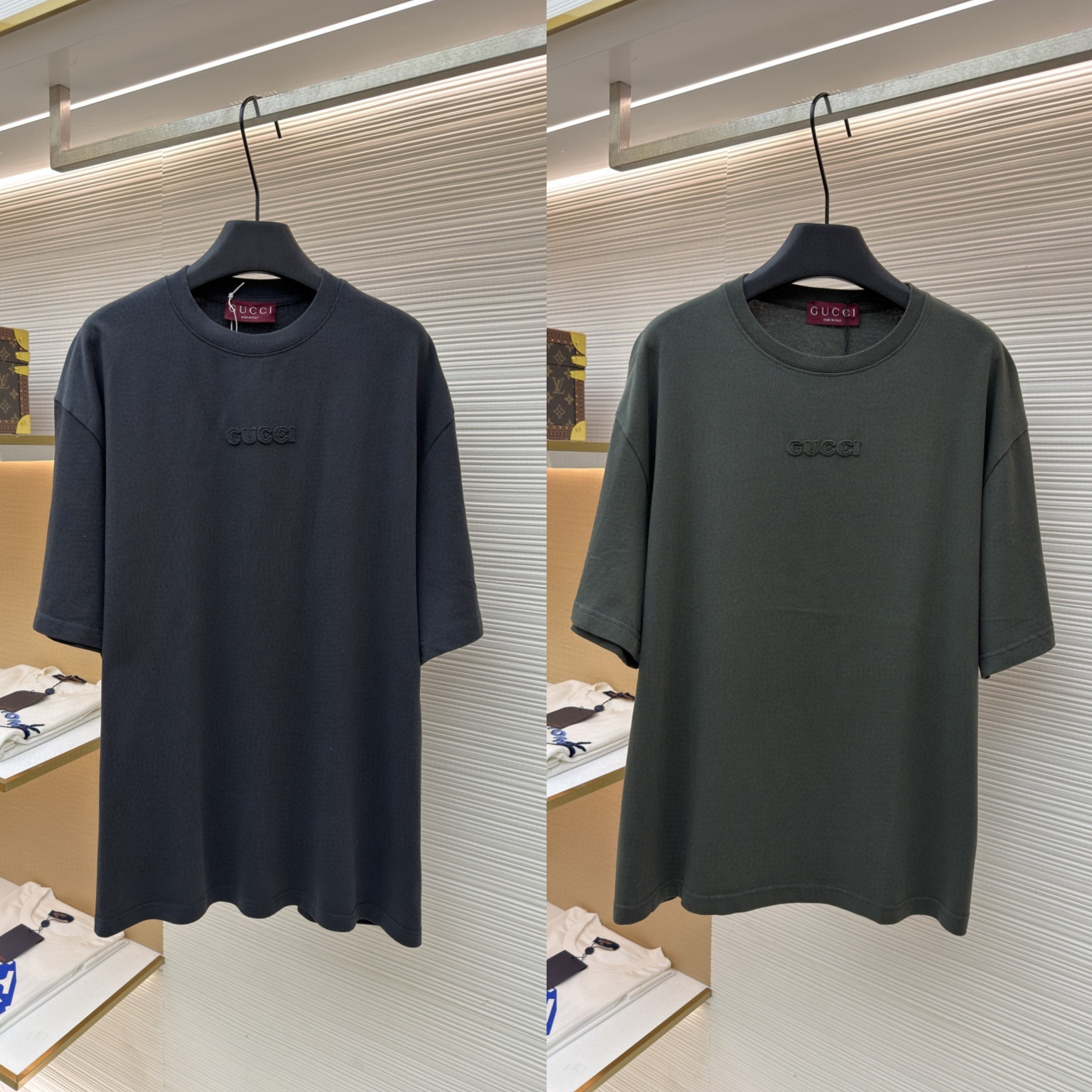 GUCCI 古驰 标识刺绣圆领短袖T恤 夏季 深灰色 绿色 A0 798115-XJG54-1168