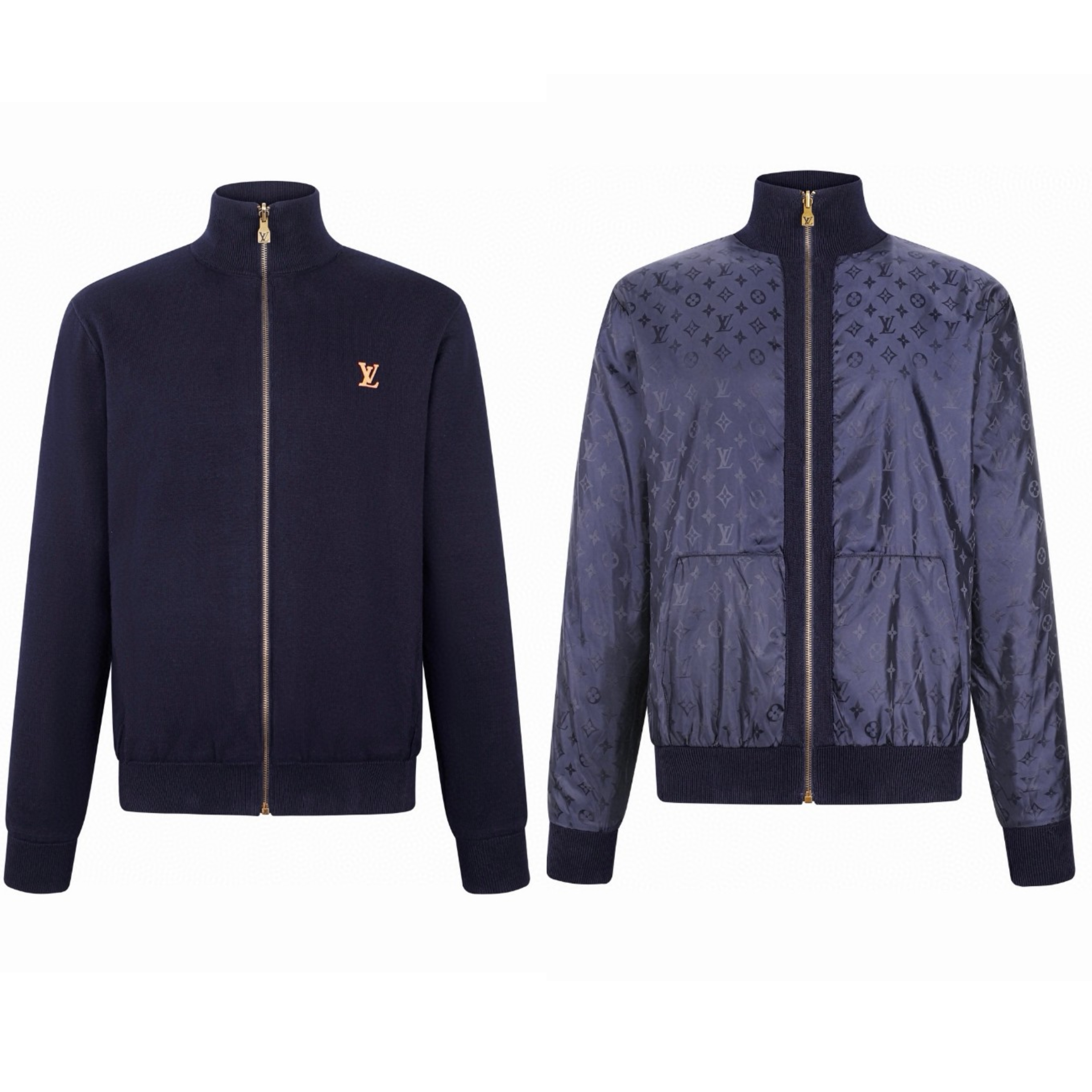 LOUIS VUITTON 路易威登 双面两穿皮标logo标识拉链运动外套 夹克 长袖 藏蓝色 C0 1AK72W