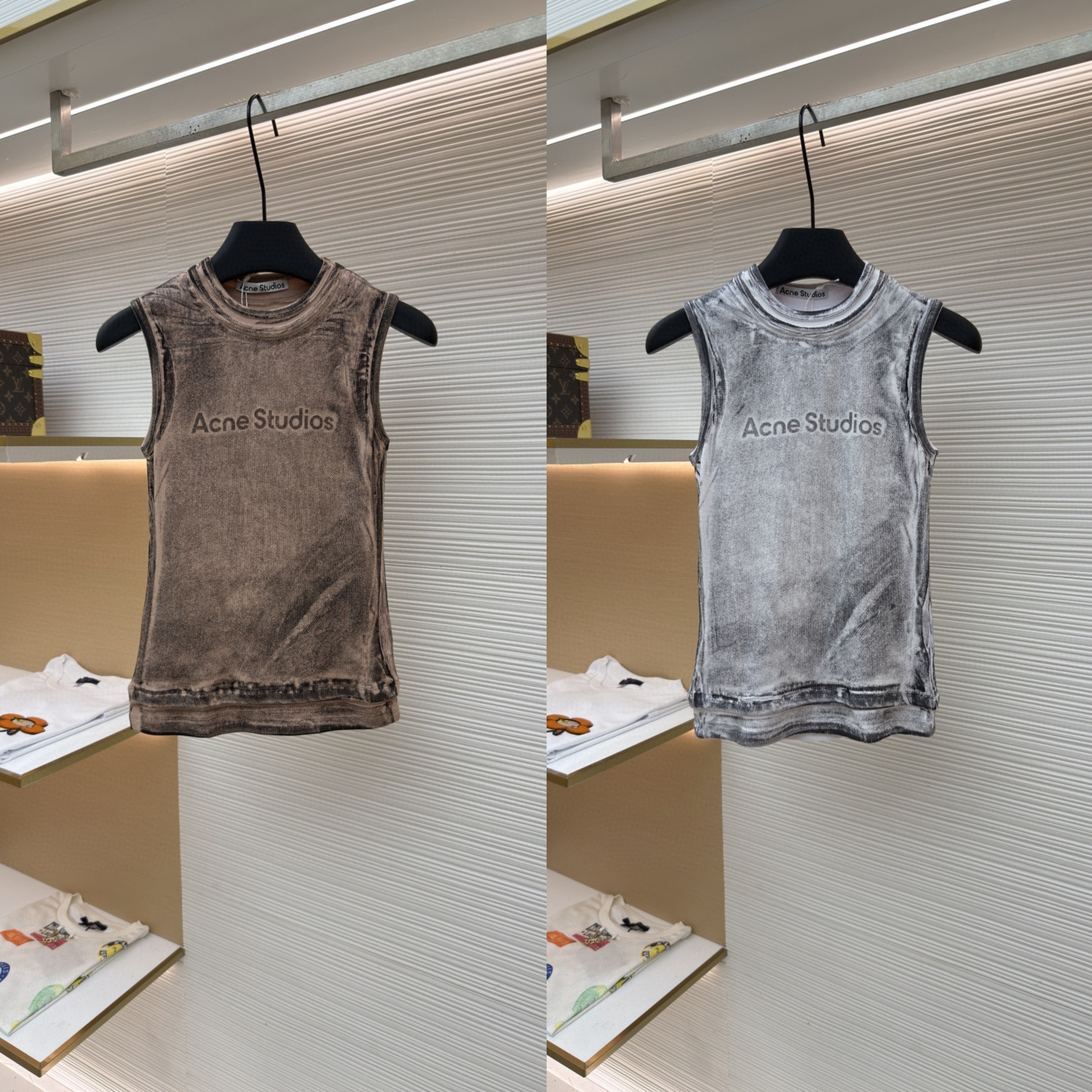 Acne Studios 假两件徽标印花无袖背心 女款 棕色 灰色 A0 AL0542-AC0
