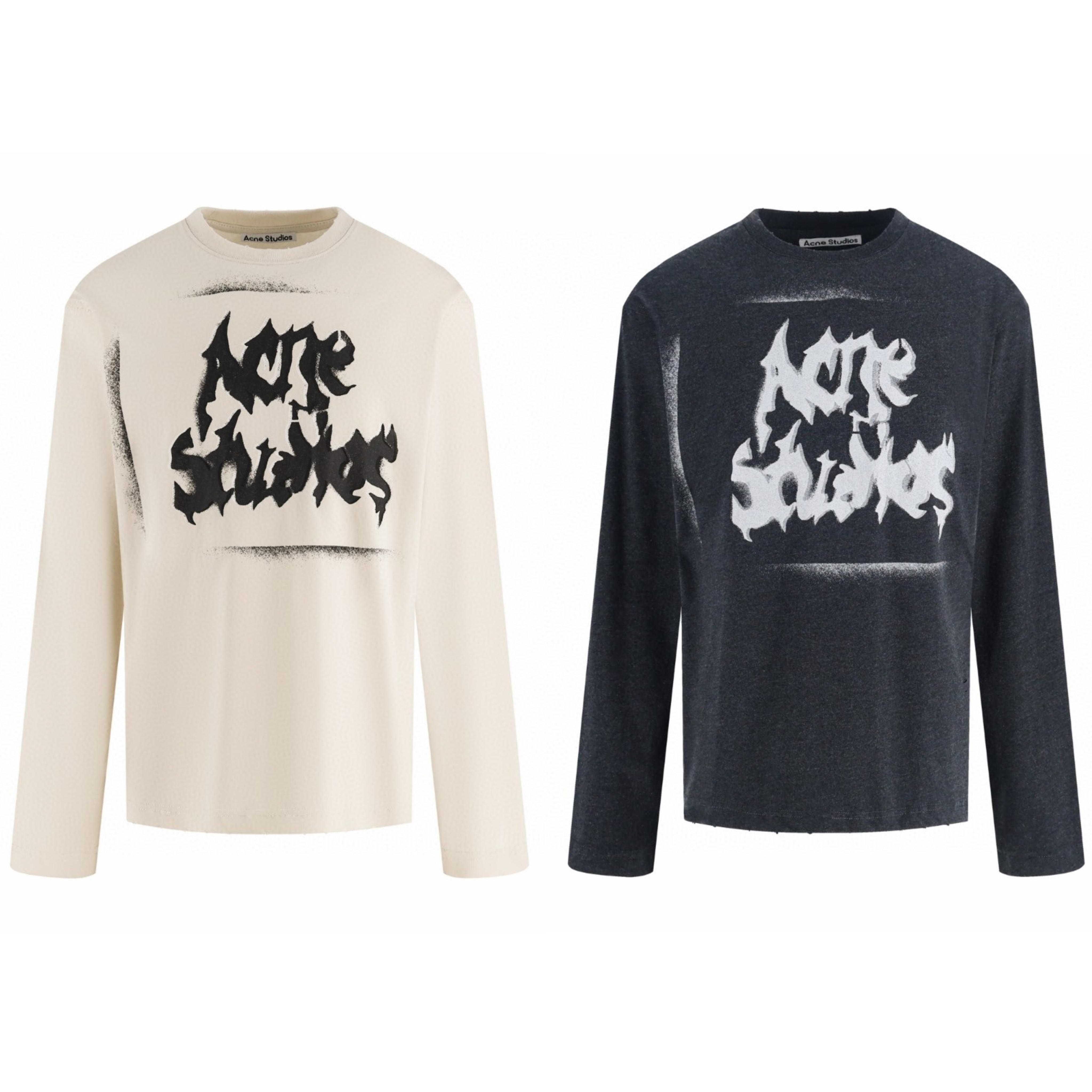 Acne Studios 喷绘哥特字母做旧圆领T恤 打底衫 长袖 白色 黑色 A5 CL0444-DC6