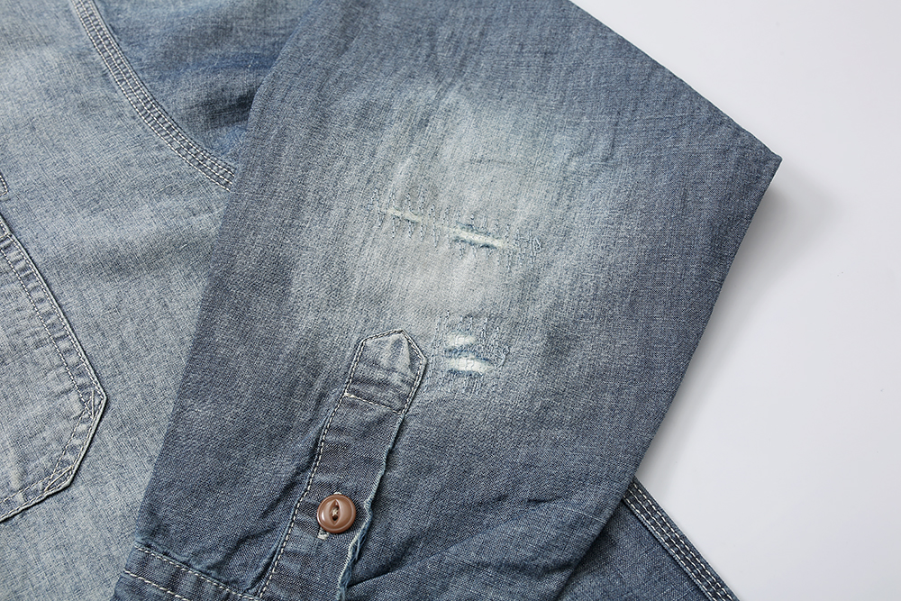 672#MADNESS 做旧破洞牛仔衬衫 外套 长袖 秋冬季 休闲 男女同款 蓝色